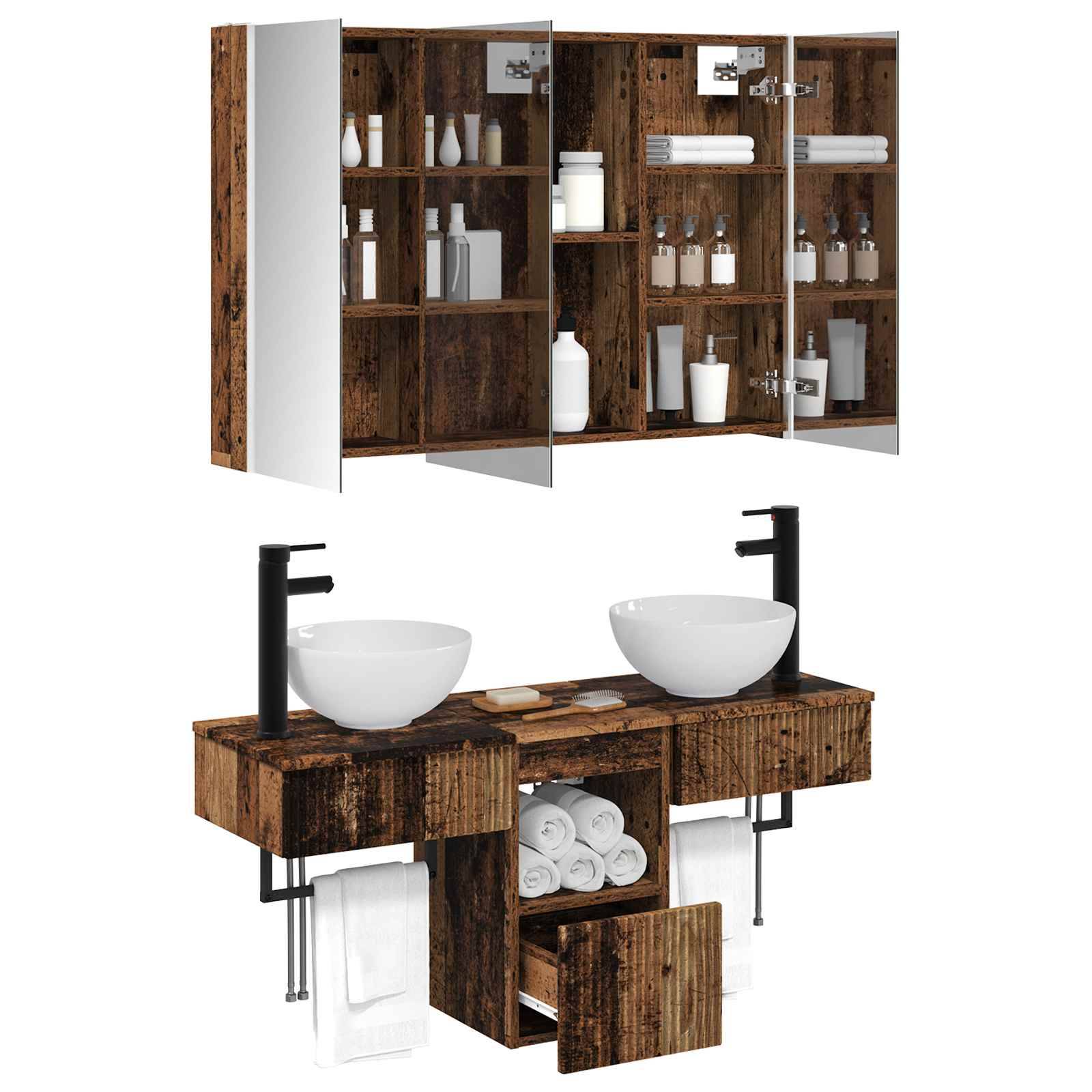 vidaXL Badezimmerschrank-Set 4 pcs Altholz 103,5 x 15,5 x 70 cm