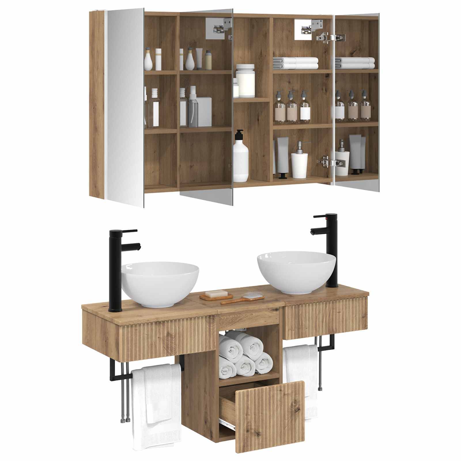 vidaXL Badezimmerschrank-Set 4 Stk. Artisan-Eiche Holzwerkstoff