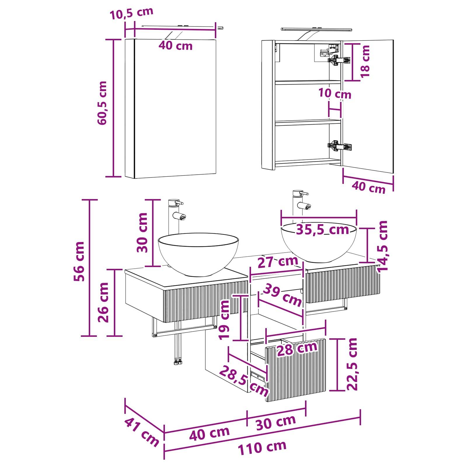 vidaXL Badezimmerschrank-Set 5 pcs Betongrau 40 x 10,5 x 60,5 cm