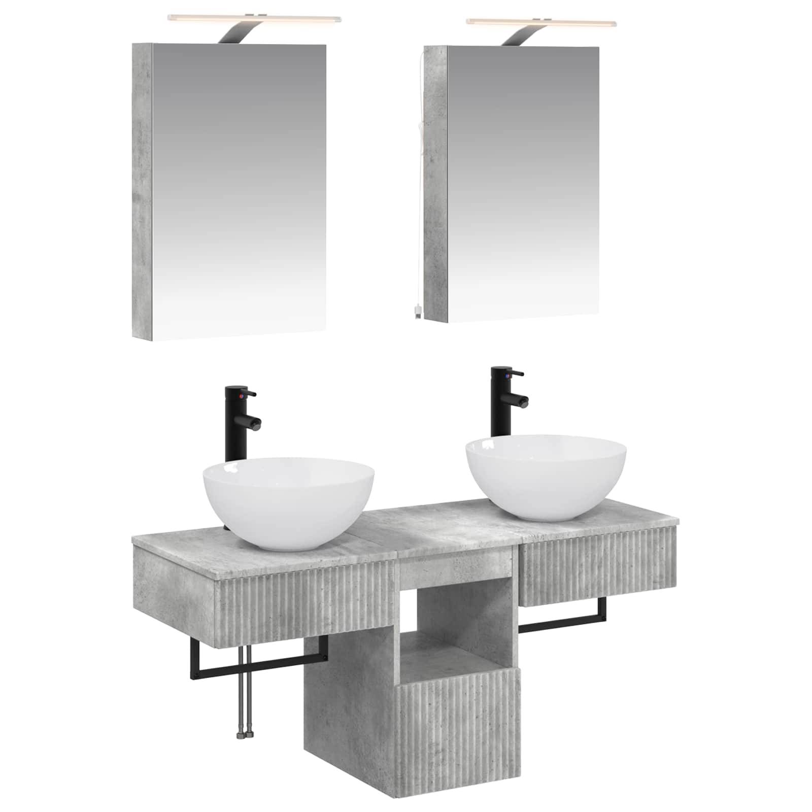 vidaXL Badezimmerschrank-Set 5 pcs Betongrau 40 x 10,5 x 60,5 cm