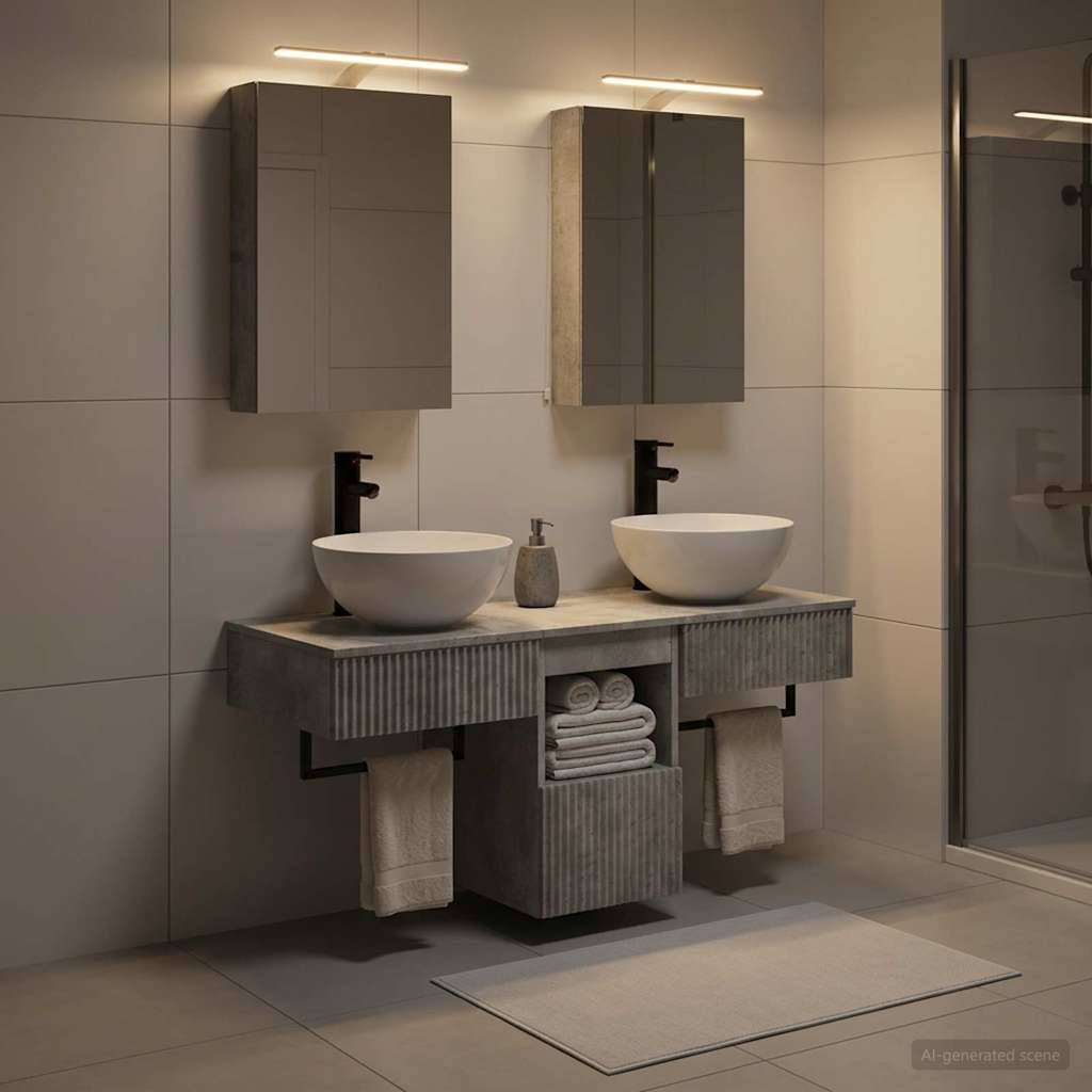 vidaXL Badezimmerschrank-Set 5 pcs Betongrau 40 x 10,5 x 60,5 cm