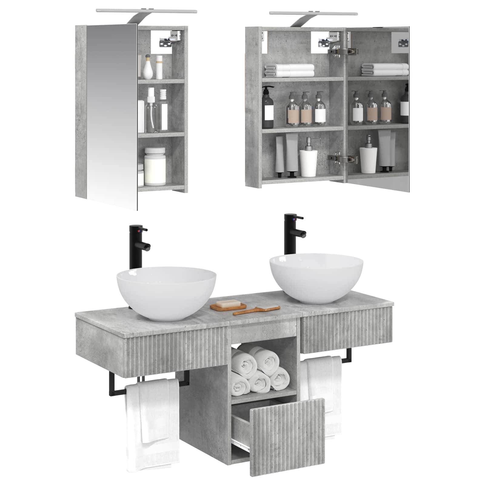 vidaXL Badezimmerschrank-Set 5 pcs Betongrau 40 x 10,5 x 60,5 cm
