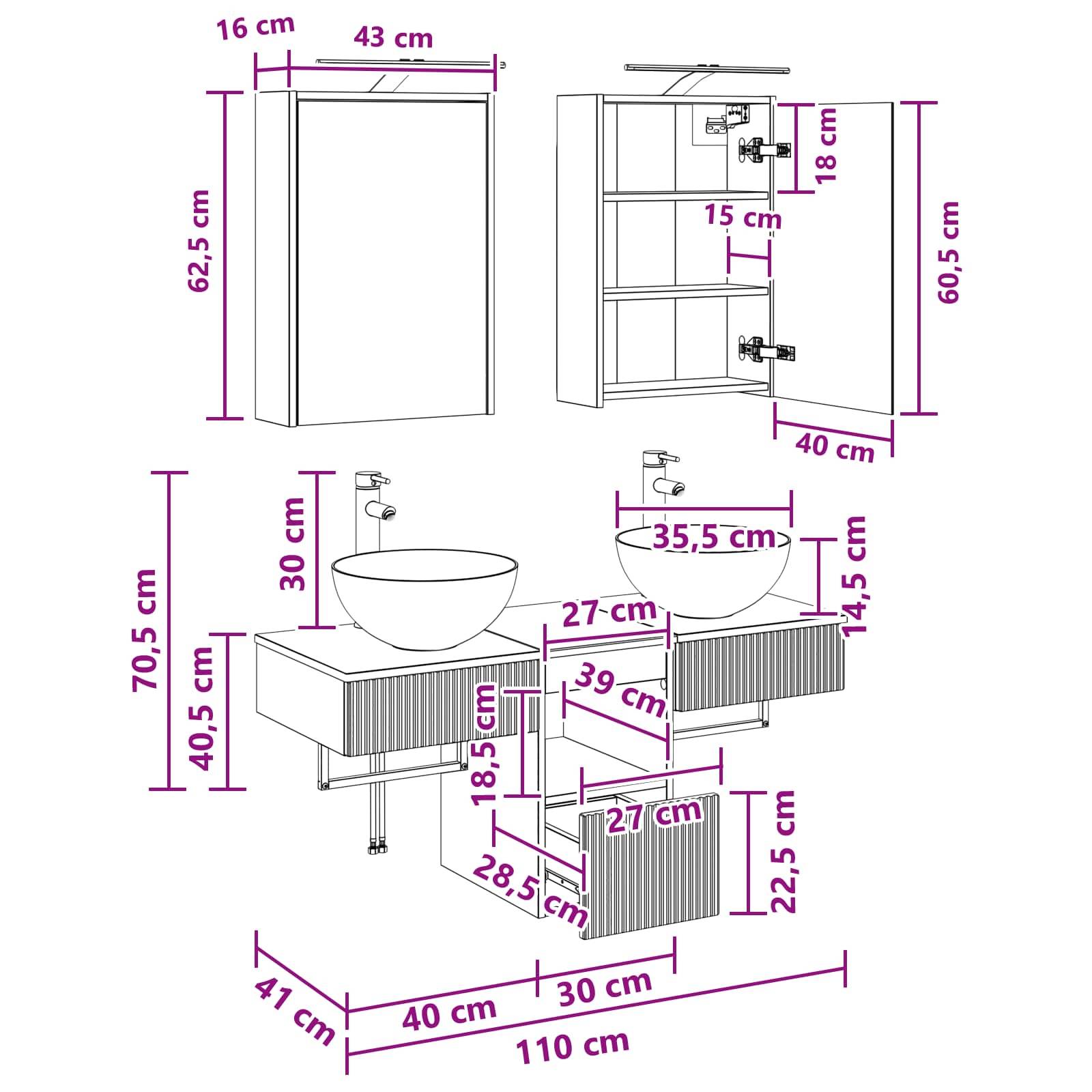 vidaXL Badezimmerschrank-Set 5 pcs Weiß 43 x 16 x 62,5 cm