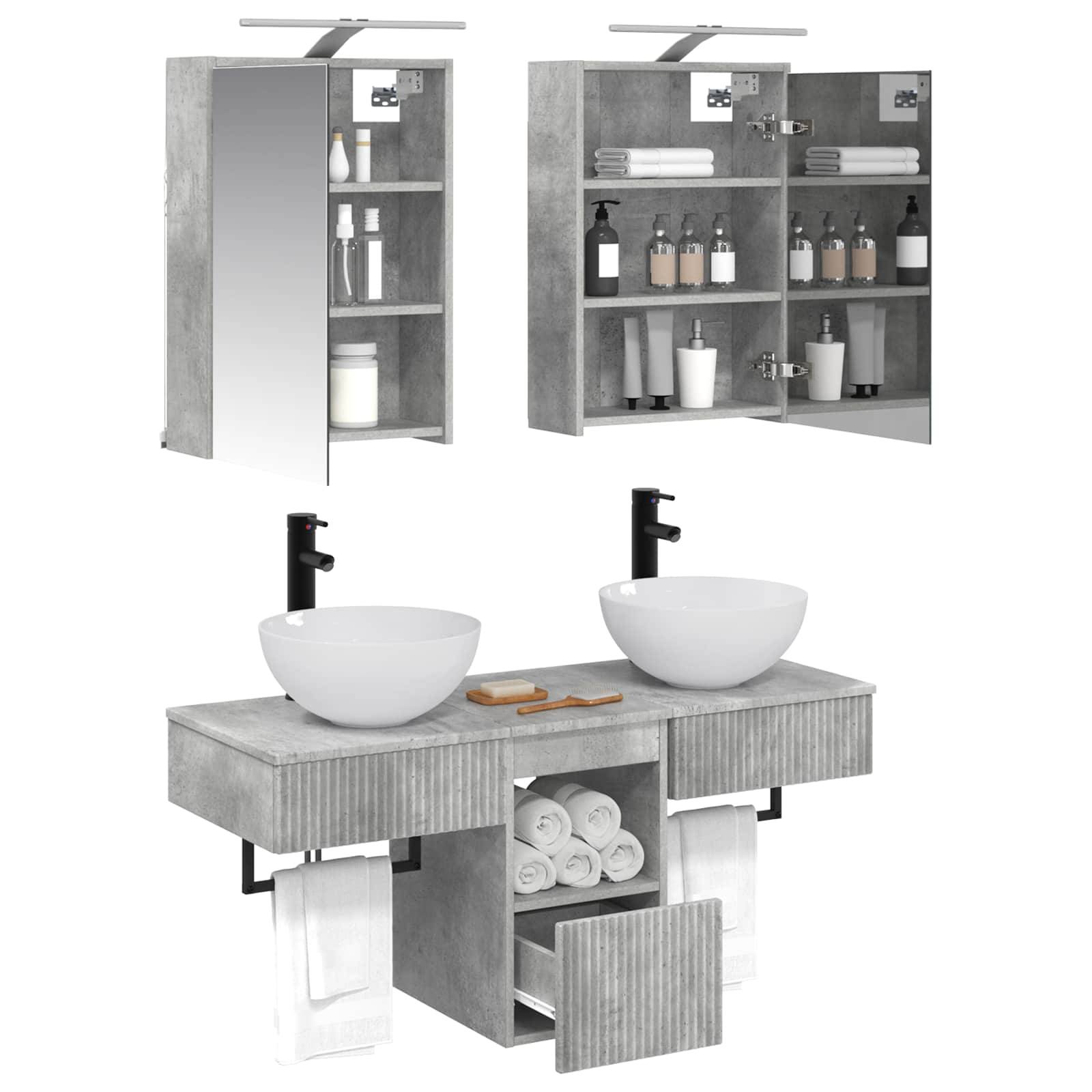 vidaXL Badezimmerschrank-Set 5 pcs Betongrau 43 x 16 x 62,5 cm