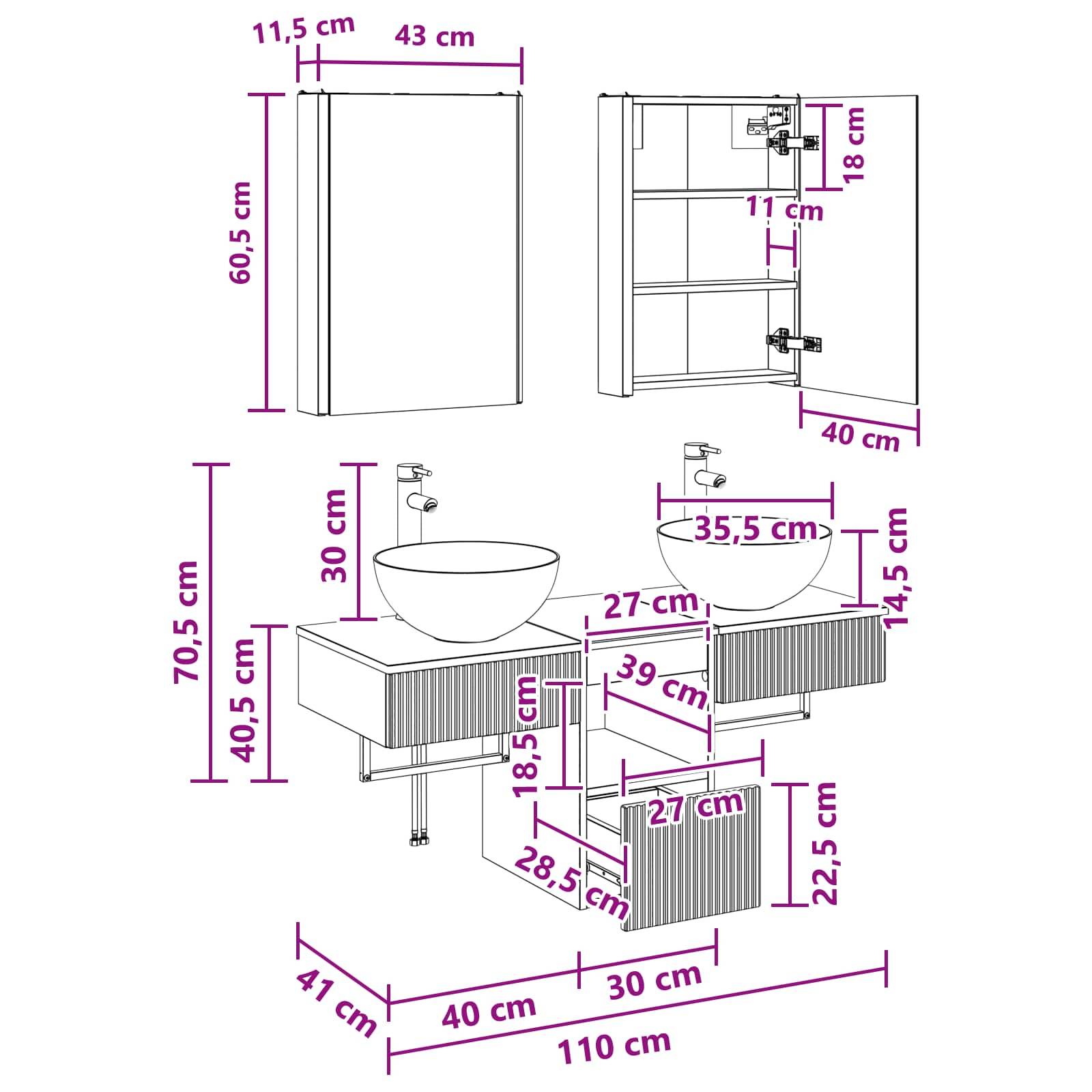 vidaXL Badezimmerschrank-Set 5 pcs Geräucherte Eiche