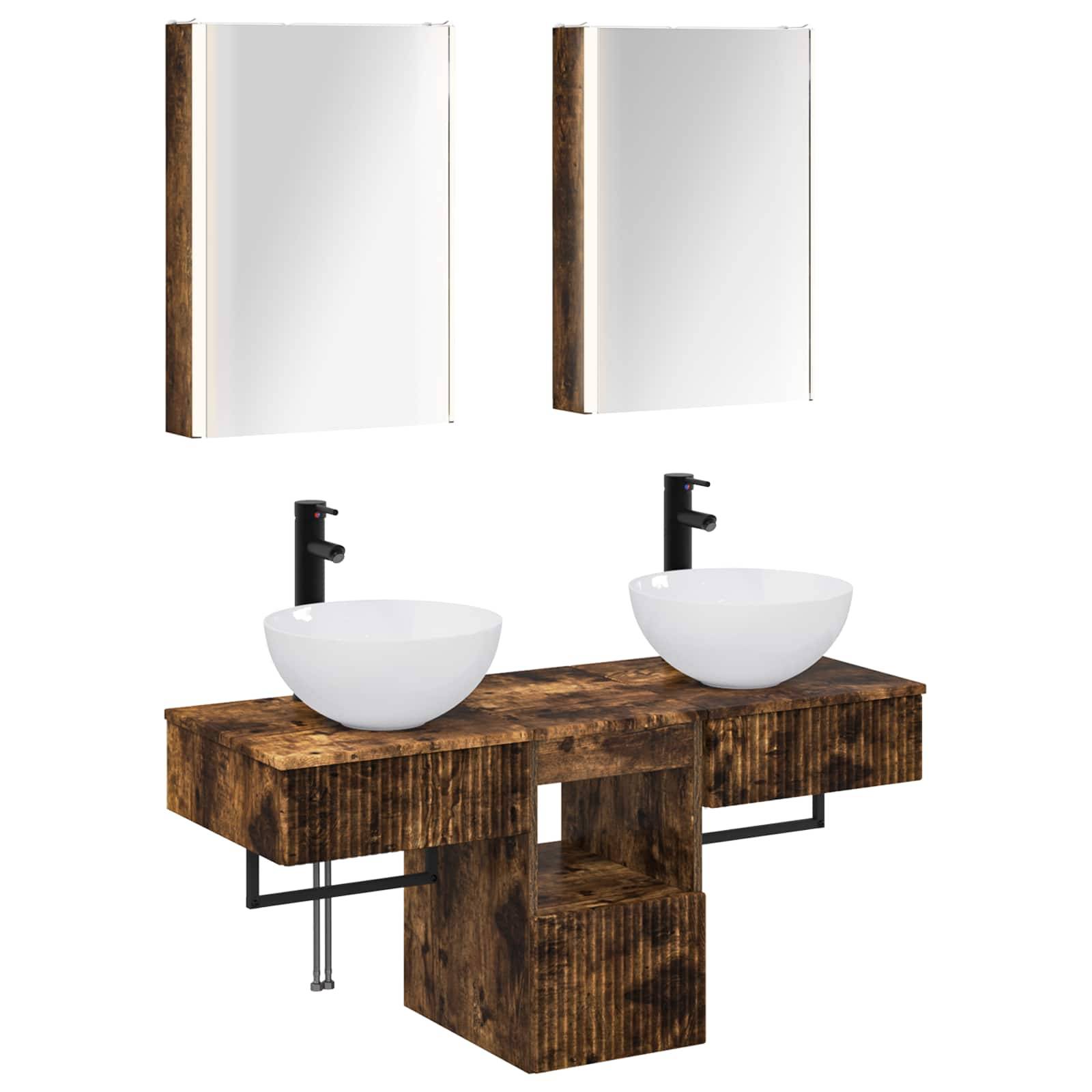 vidaXL Badezimmerschrank-Set 5 pcs Geräucherte Eiche