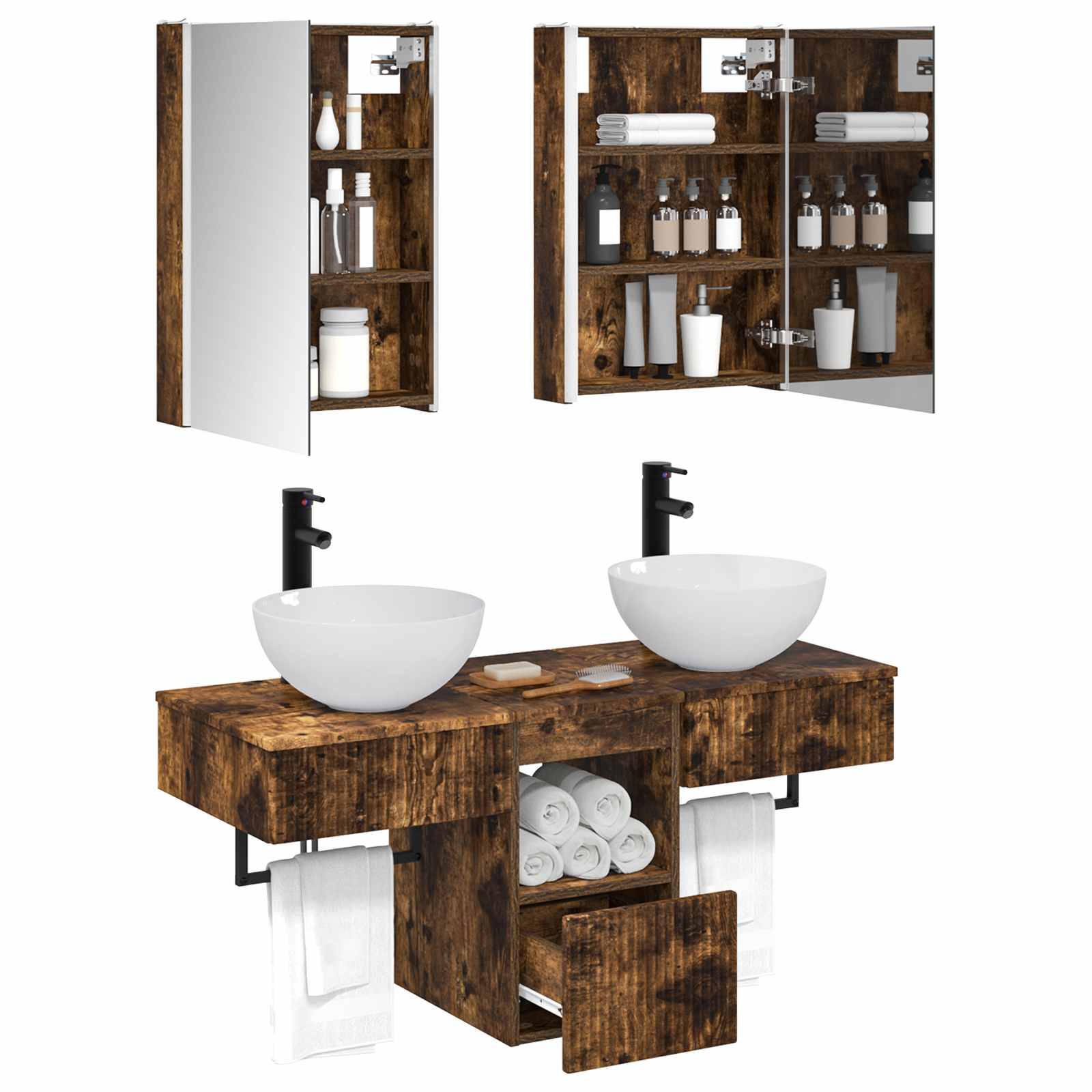 vidaXL Badezimmerschrank-Set 5 pcs Geräucherte Eiche