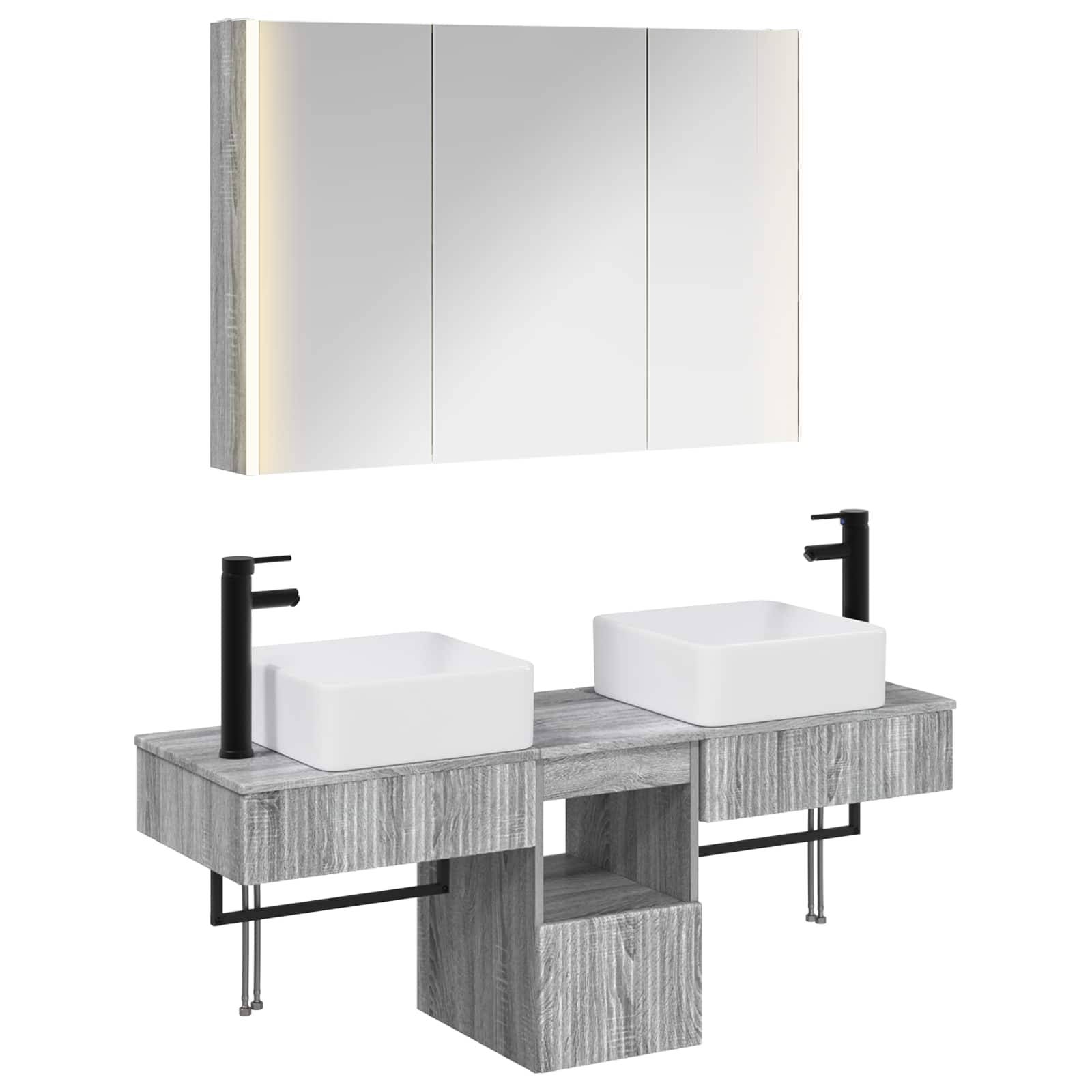 vidaXL Badezimmerschrank-Set 4 pcs Grau Sonoma 103,5 x 15,5 x 70 cm