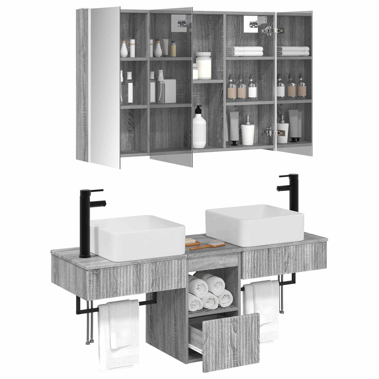 vidaXL Badezimmerschrank-Set 4 pcs Grau Sonoma 103,5 x 15,5 x 70 cm