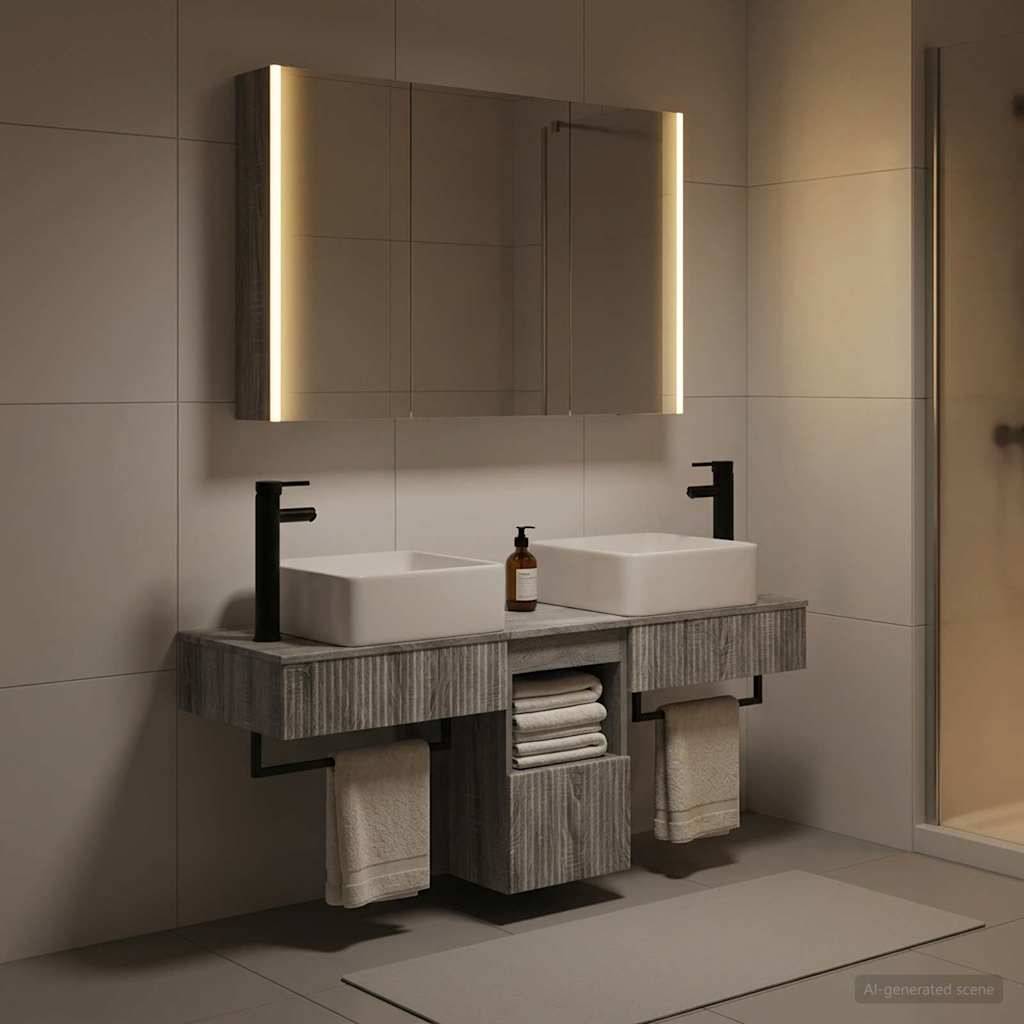 vidaXL Badezimmerschrank-Set 4 pcs Grau Sonoma 103,5 x 15,5 x 70 cm