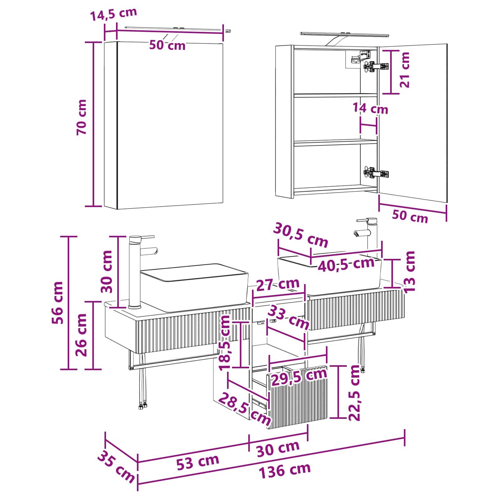 vidaXL Badezimmerschrank-Set 5 pcs Geräucherte Eiche 50 x 14,5 x 70 cm