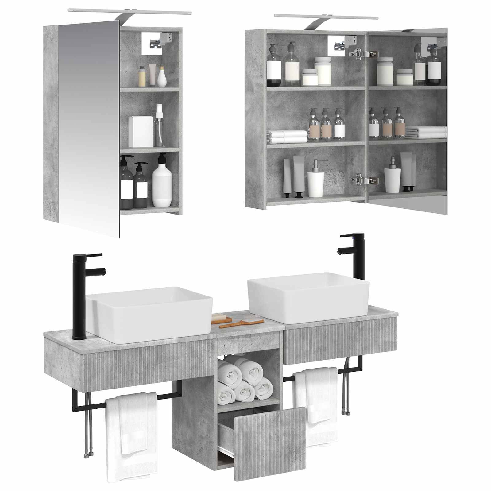 vidaXL Badezimmerschrank-Set 5 pcs Betongrau 50 x 14,5 x 70 cm