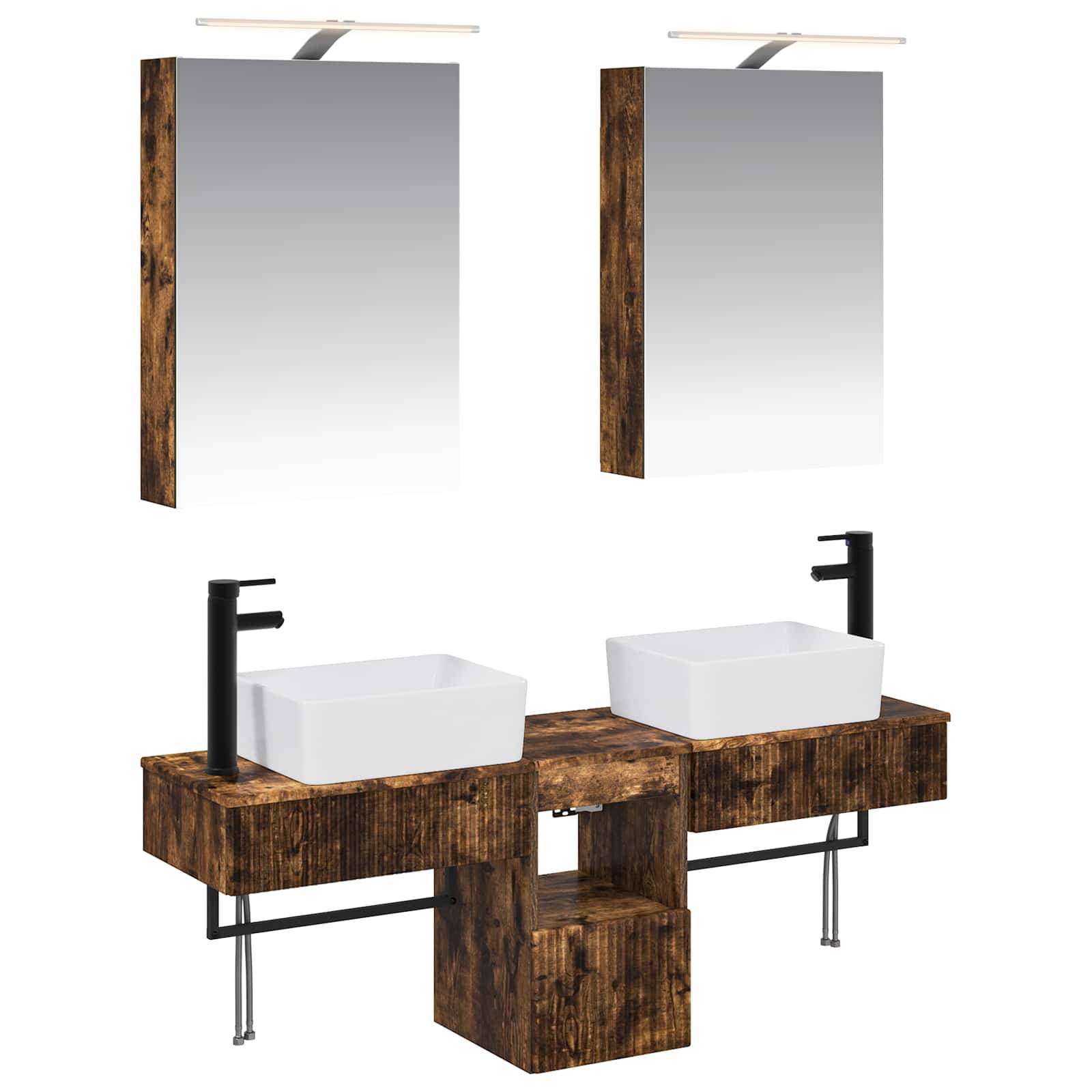 vidaXL Badezimmerschrank-Set 5 pcs Geräucherte Eiche 50 x 14,5 x 70 cm