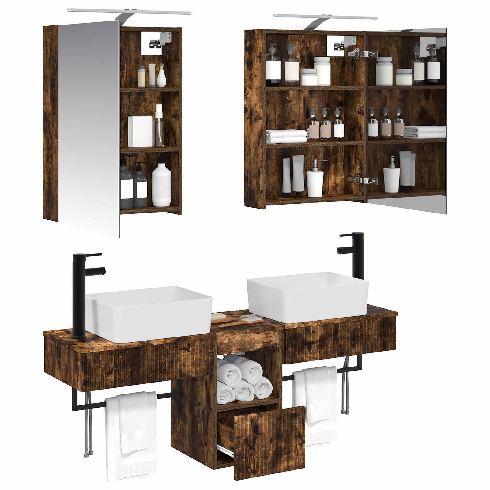 vidaXL Badezimmerschrank-Set 5 pcs Geräucherte Eiche 50 x 14,5 x 70 cm