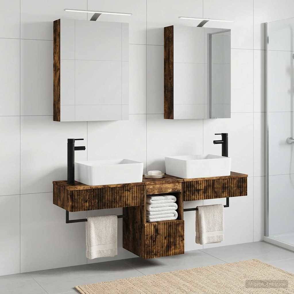 vidaXL Badezimmerschrank-Set 5 pcs Geräucherte Eiche 50 x 14,5 x 70 cm