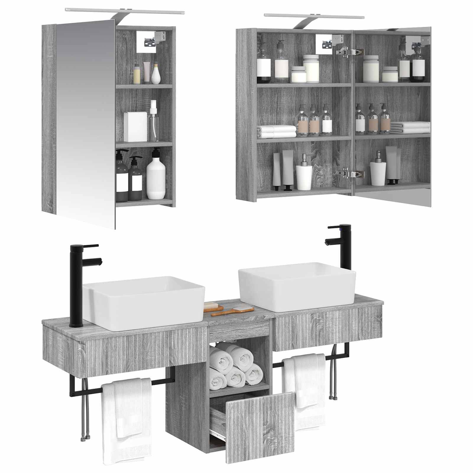 vidaXL Badezimmerschrank-Set 5 pcs Grau Sonoma 50 x 14,5 x 70 cm