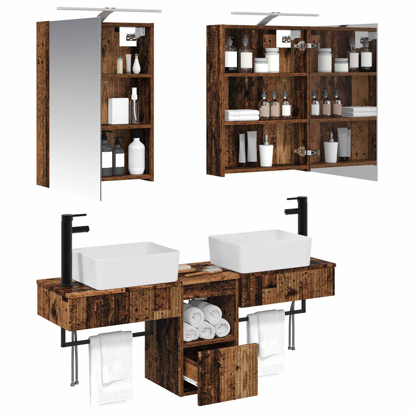 vidaXL Badezimmerschrank-Set 5 pcs Altholz 50 x 14,5 x 70 cm