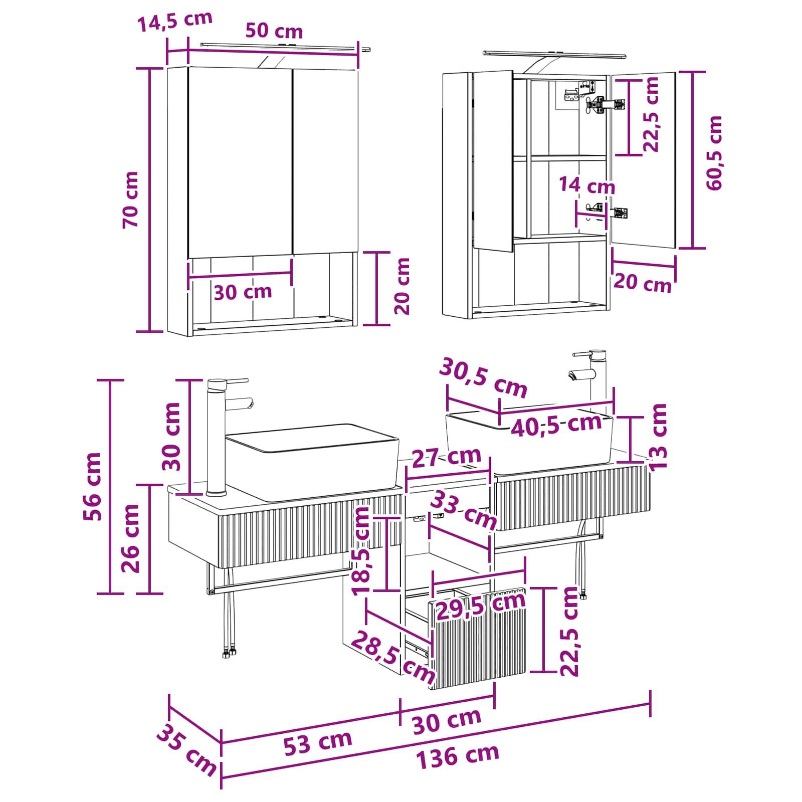 vidaXL Badezimmerschrank-Set 5 pcs Grau Sonoma 50 x 14,5 x 70 cm