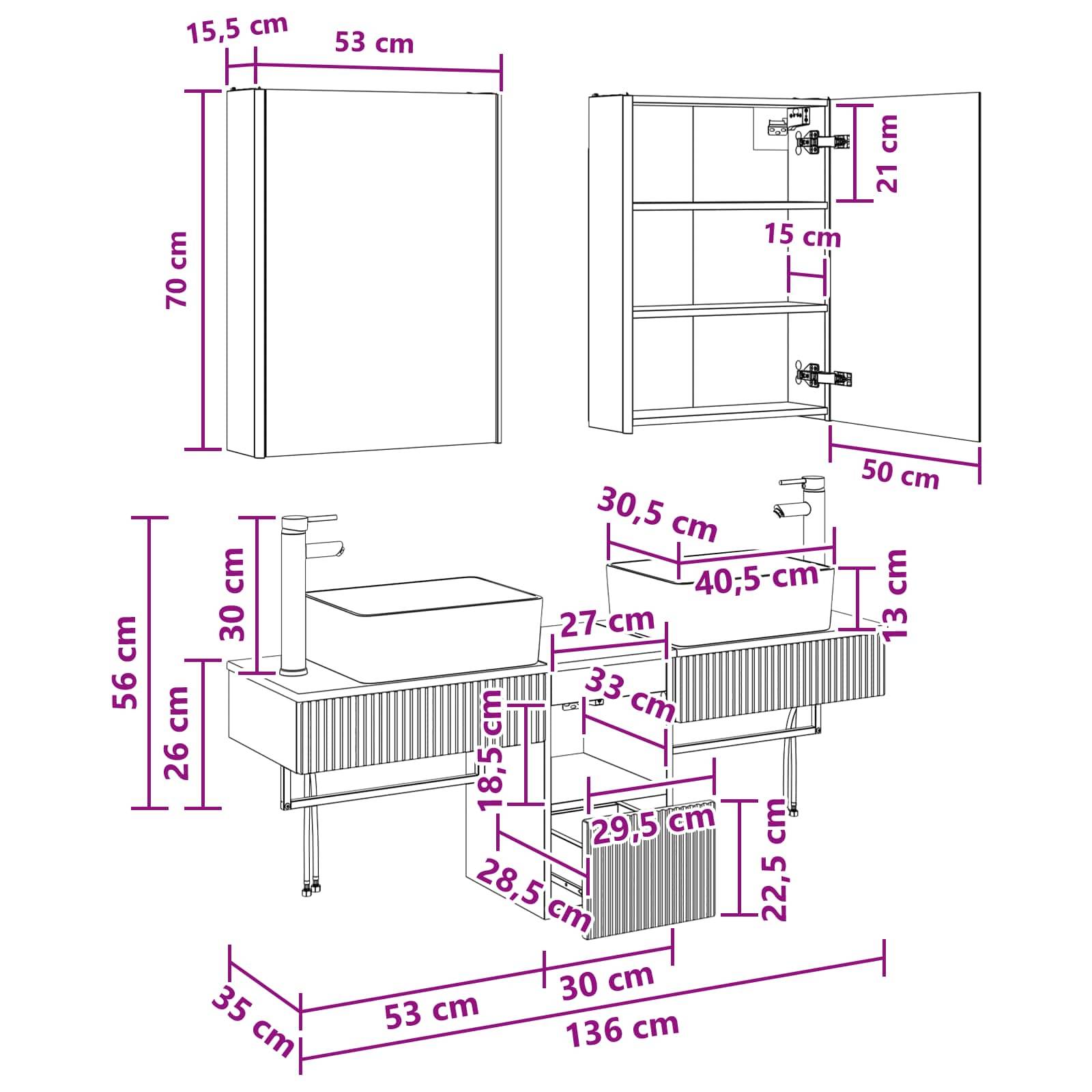 vidaXL Badezimmerschrank-Set 5 pcs Geräucherte Eiche 53 x 15,5 x 70 cm
