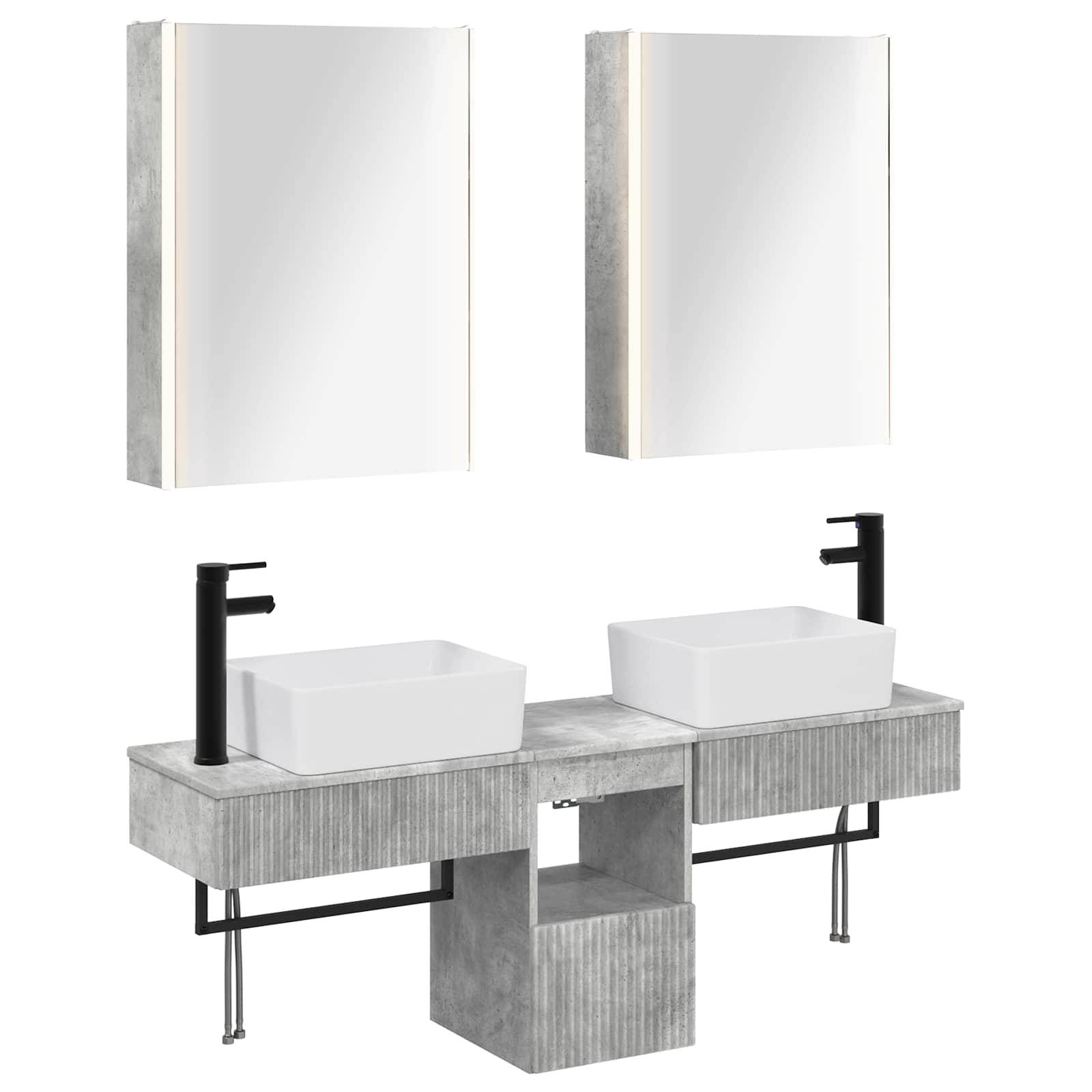 vidaXL Badezimmerschrank-Set 5 pcs Betongrau 53 x 15,5 x 70 cm
