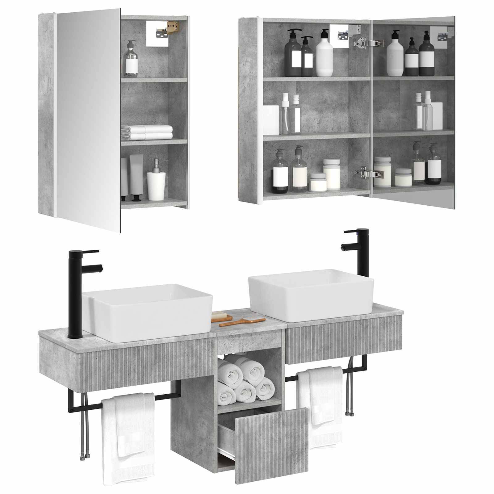vidaXL Badezimmerschrank-Set 5 pcs Betongrau 53 x 15,5 x 70 cm