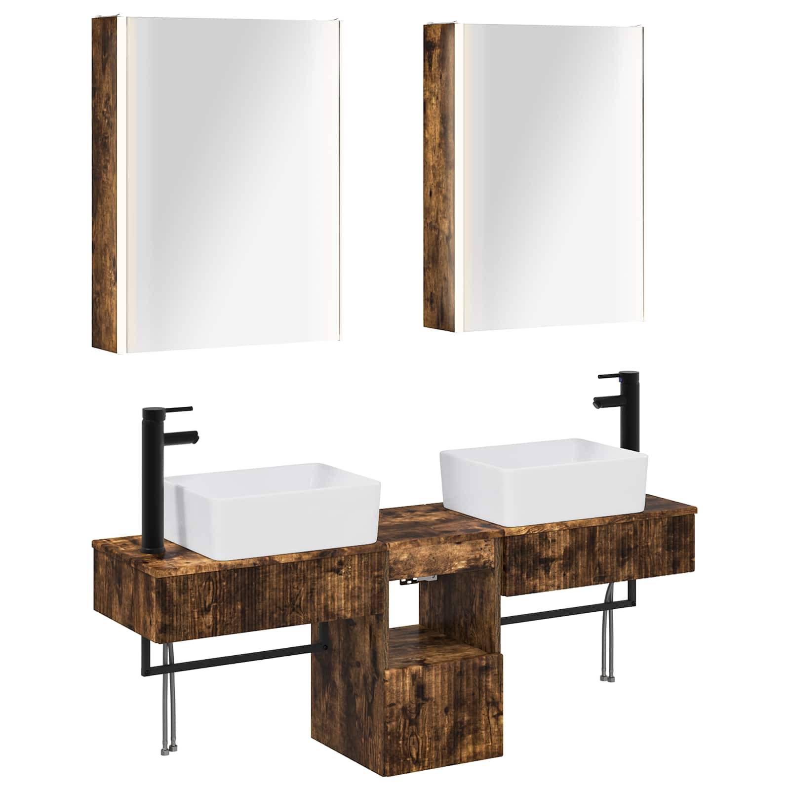 vidaXL Badezimmerschrank-Set 5 pcs Geräucherte Eiche 53 x 15,5 x 70 cm