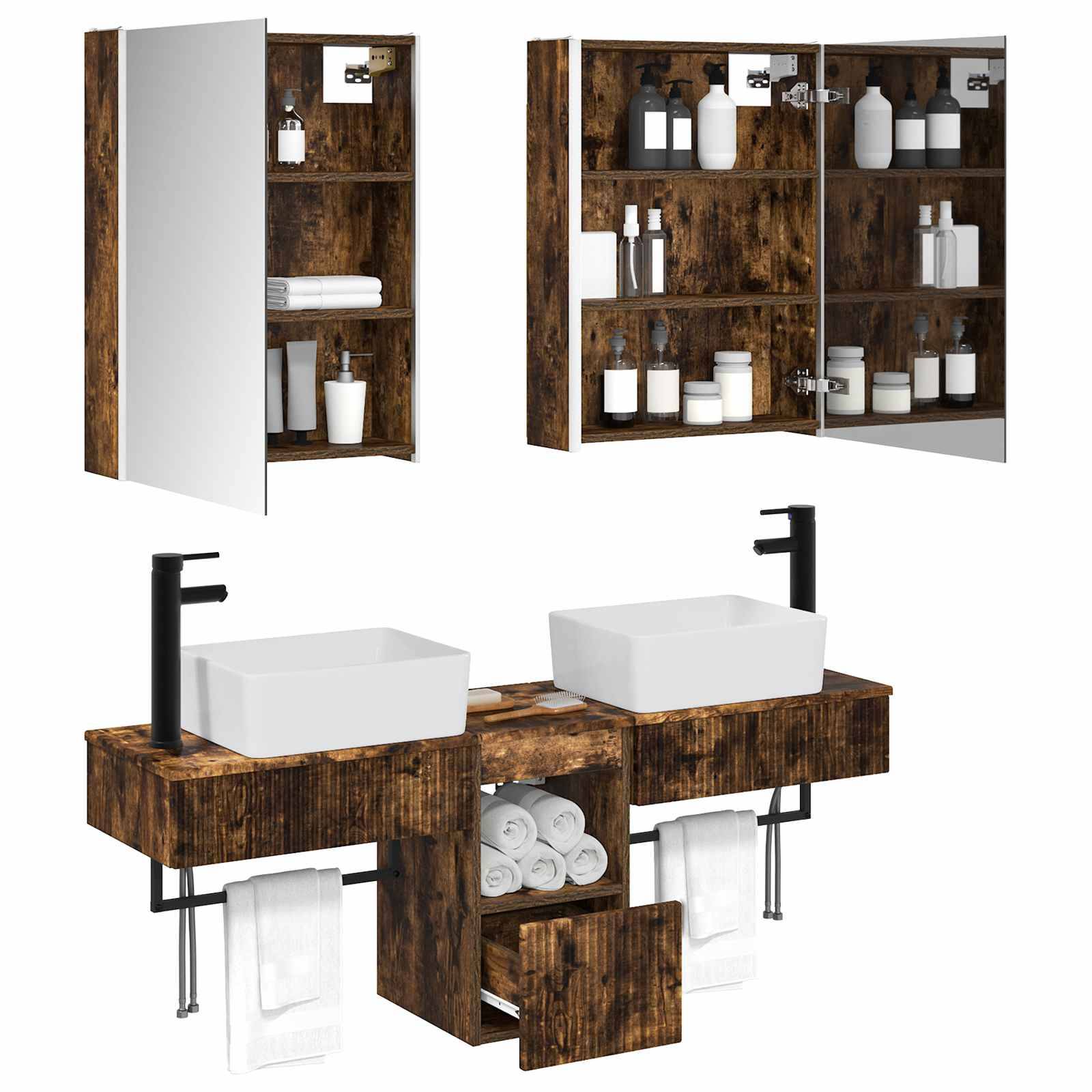 vidaXL Badezimmerschrank-Set 5 pcs Geräucherte Eiche 53 x 15,5 x 70 cm