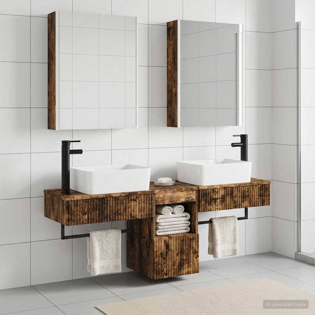 vidaXL Badezimmerschrank-Set 5 pcs Geräucherte Eiche 53 x 15,5 x 70 cm