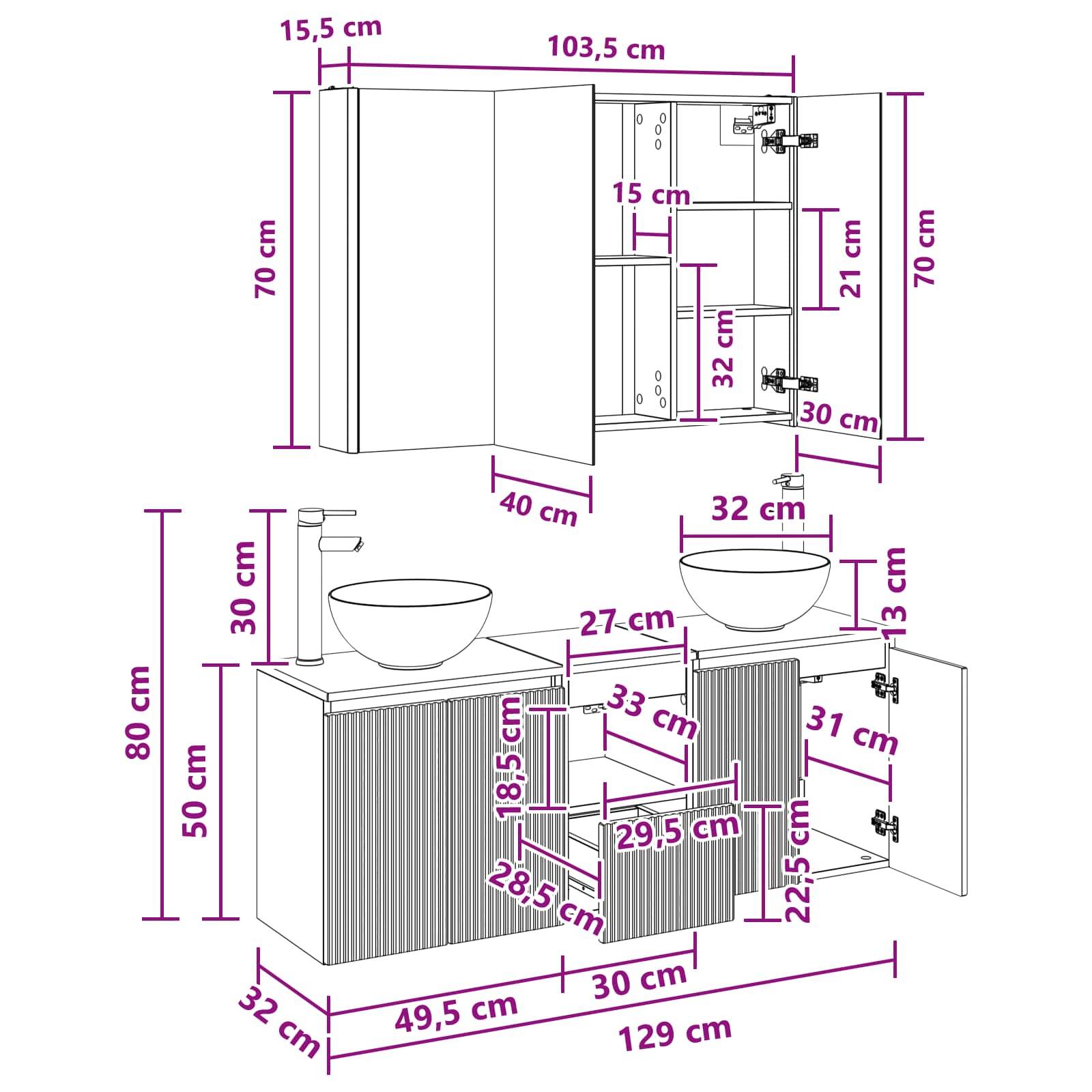 vidaXL Badezimmerschrank-Set 4 Stk. Artisan-Eiche Holzwerkstoff