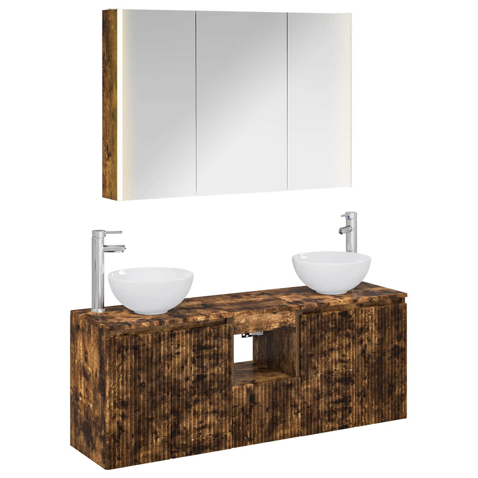 vidaXL Badezimmerschrank-Set 4 pcs Geräucherte Eiche