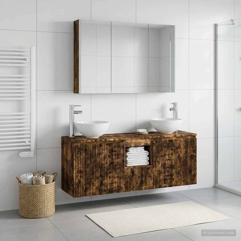 vidaXL Badezimmerschrank-Set 4 pcs Geräucherte Eiche