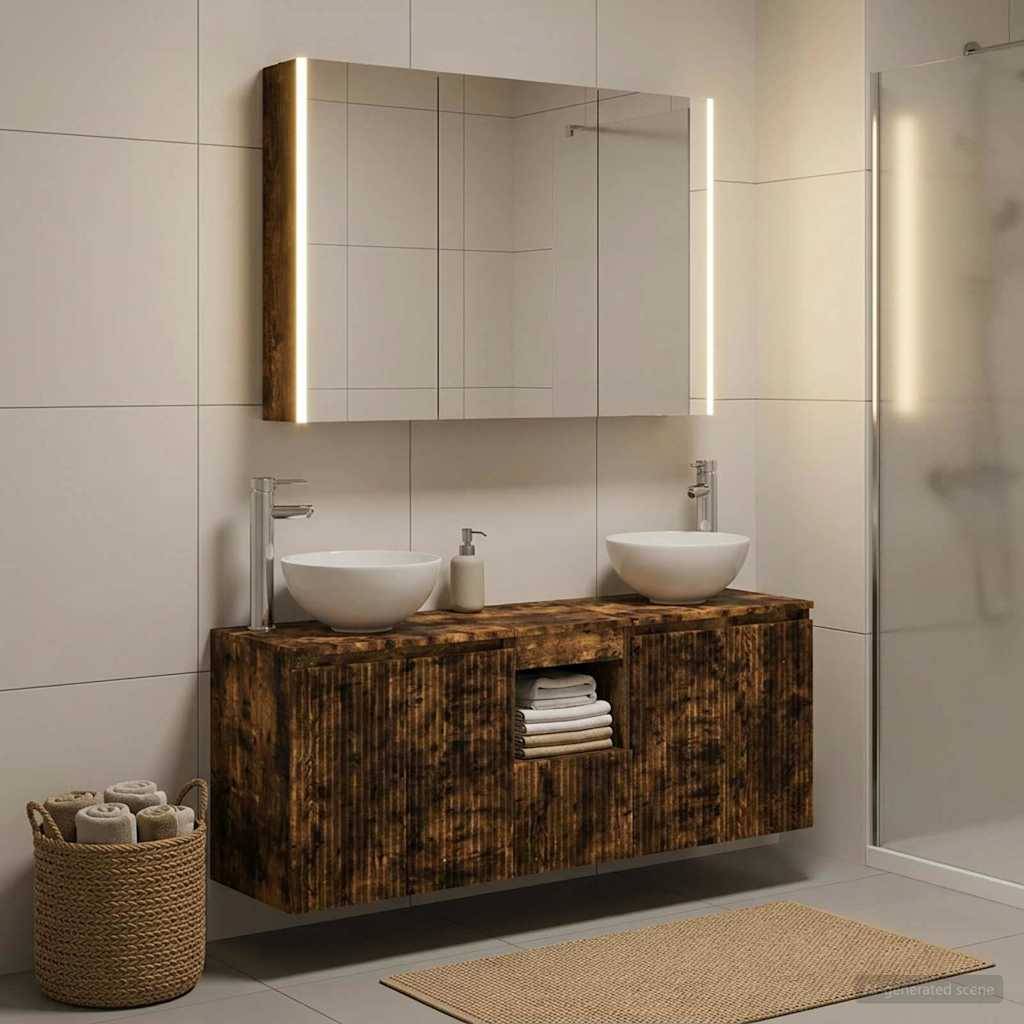 vidaXL Badezimmerschrank-Set 4 pcs Geräucherte Eiche