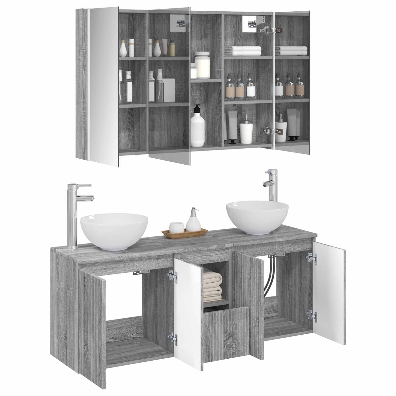 vidaXL Badezimmerschrank-Set 4 pcs Grau Sonoma 103,5 x 15,5 x 70 cm