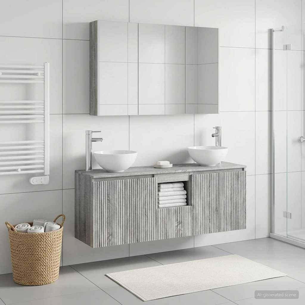 vidaXL Badezimmerschrank-Set 4 pcs Grau Sonoma 103,5 x 15,5 x 70 cm