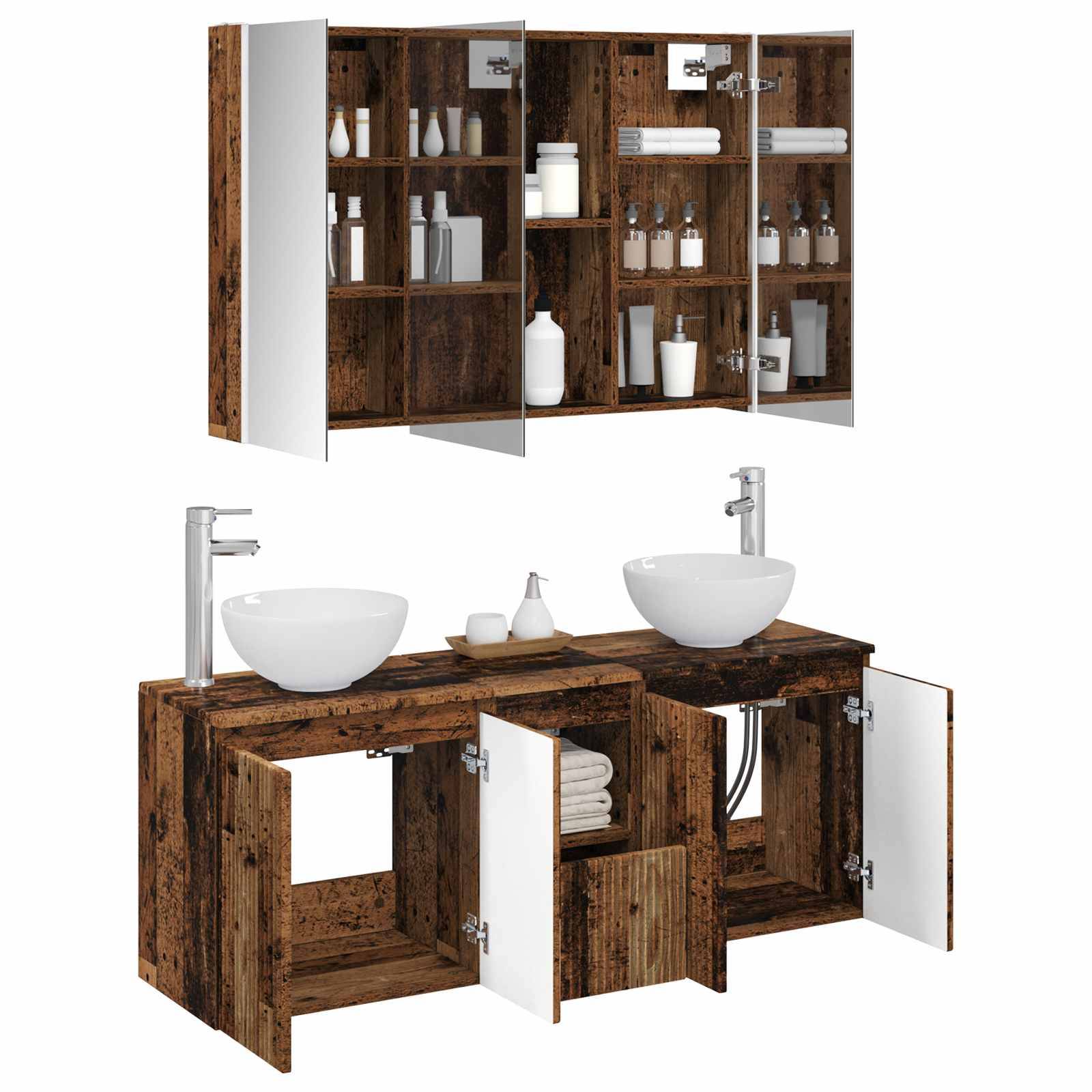 vidaXL Badezimmerschrank-Set 4 pcs Altholz 103,5 x 15,5 x 70 cm