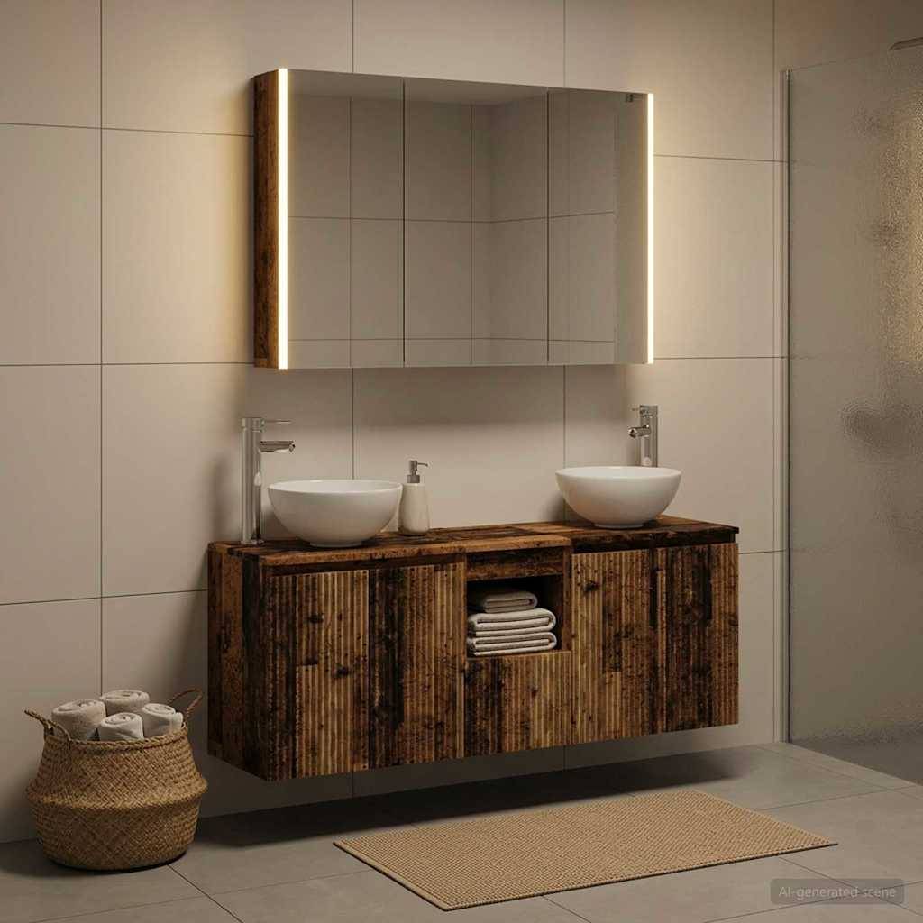 vidaXL Badezimmerschrank-Set 4 pcs Altholz 103,5 x 15,5 x 70 cm