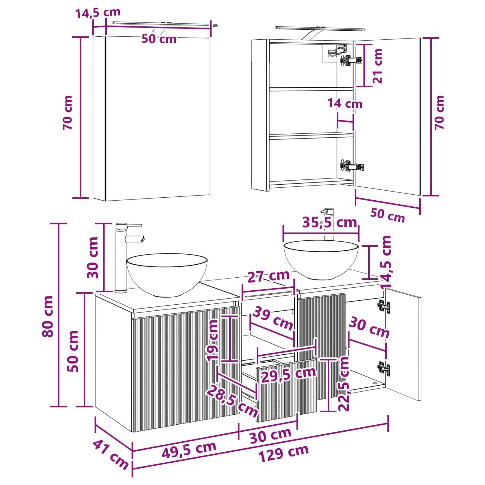 vidaXL Badezimmerschrank-Set 5 pcs Grau Sonoma 50 x 14,5 x 70 cm