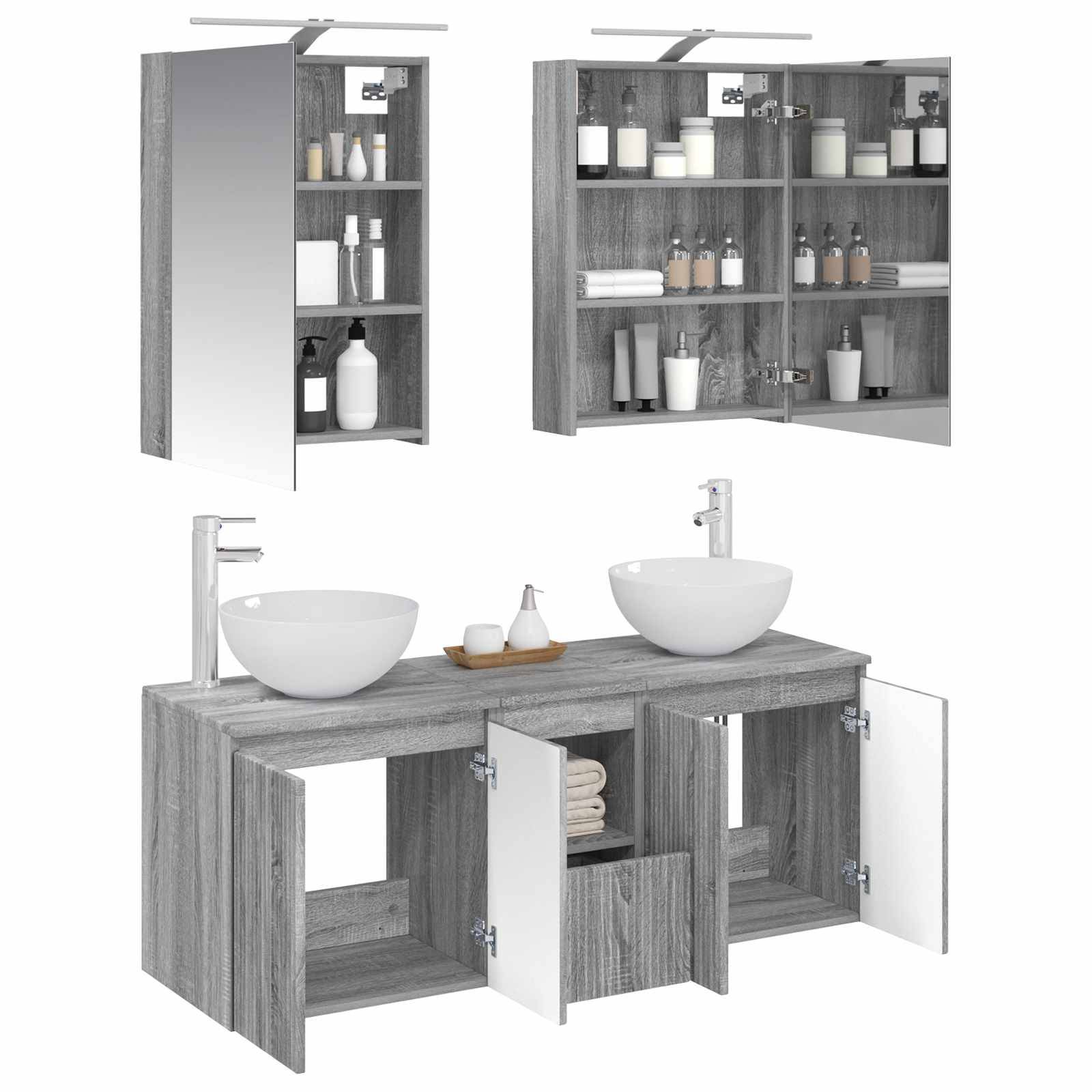 vidaXL Badezimmerschrank-Set 5 pcs Grau Sonoma 50 x 14,5 x 70 cm