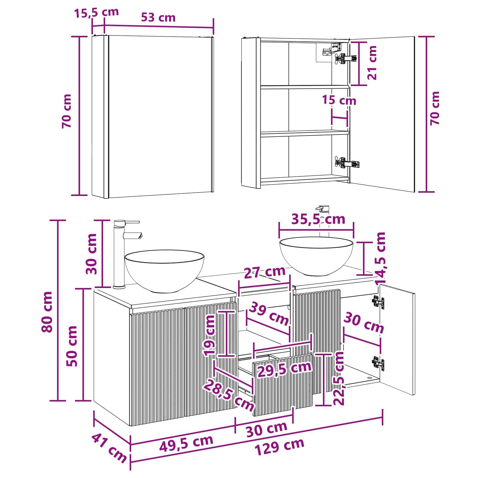 vidaXL Badezimmerschrank-Set 5 pcs Altholz 53 x 15,5 x 70 cm