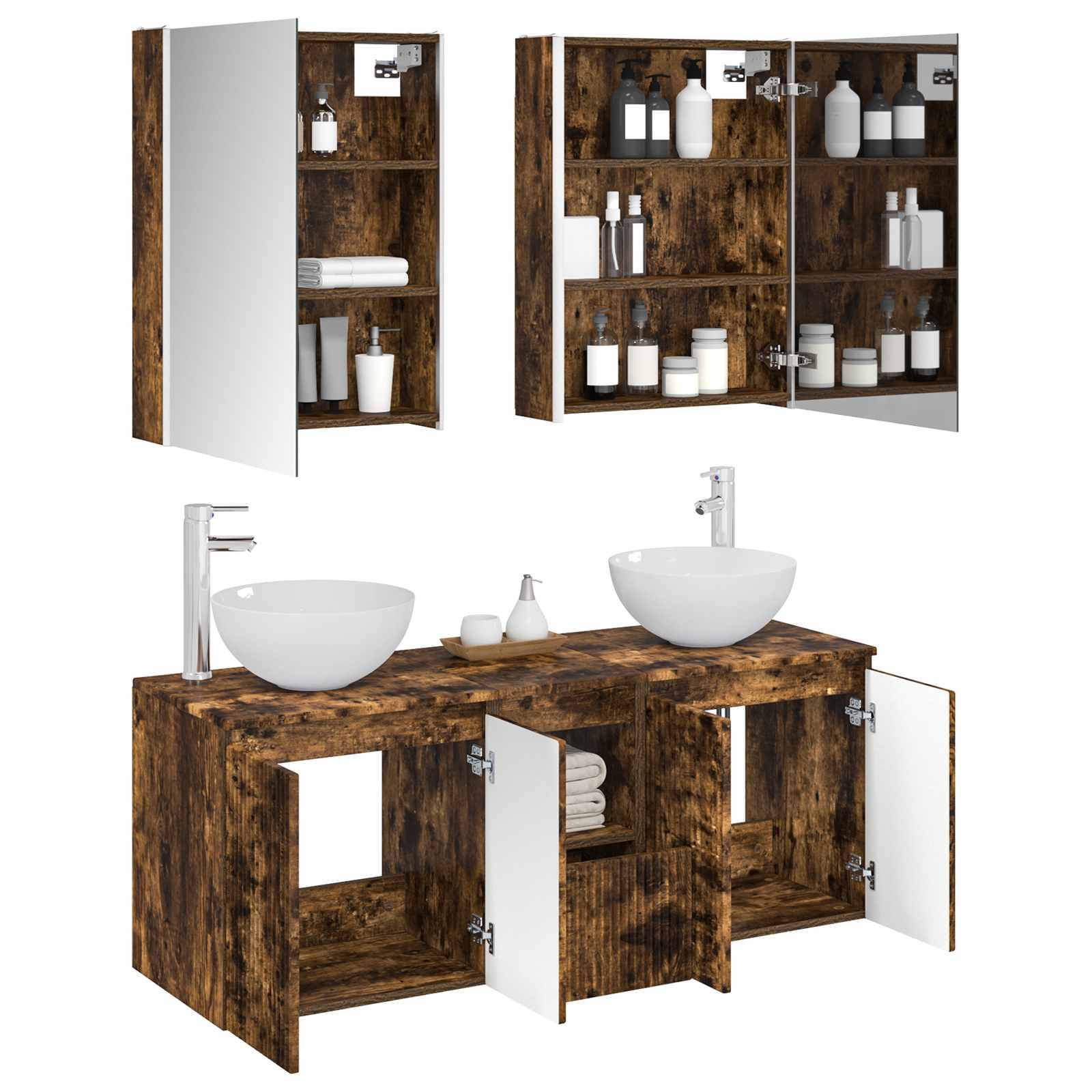 vidaXL Badezimmerschrank-Set 5 pcs Geräucherte Eiche 53 x 15,5 x 70 cm
