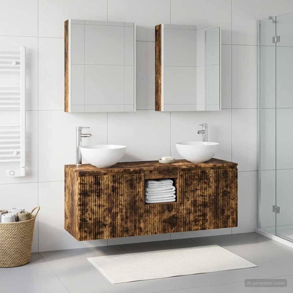 vidaXL Badezimmerschrank-Set 5 pcs Geräucherte Eiche 53 x 15,5 x 70 cm