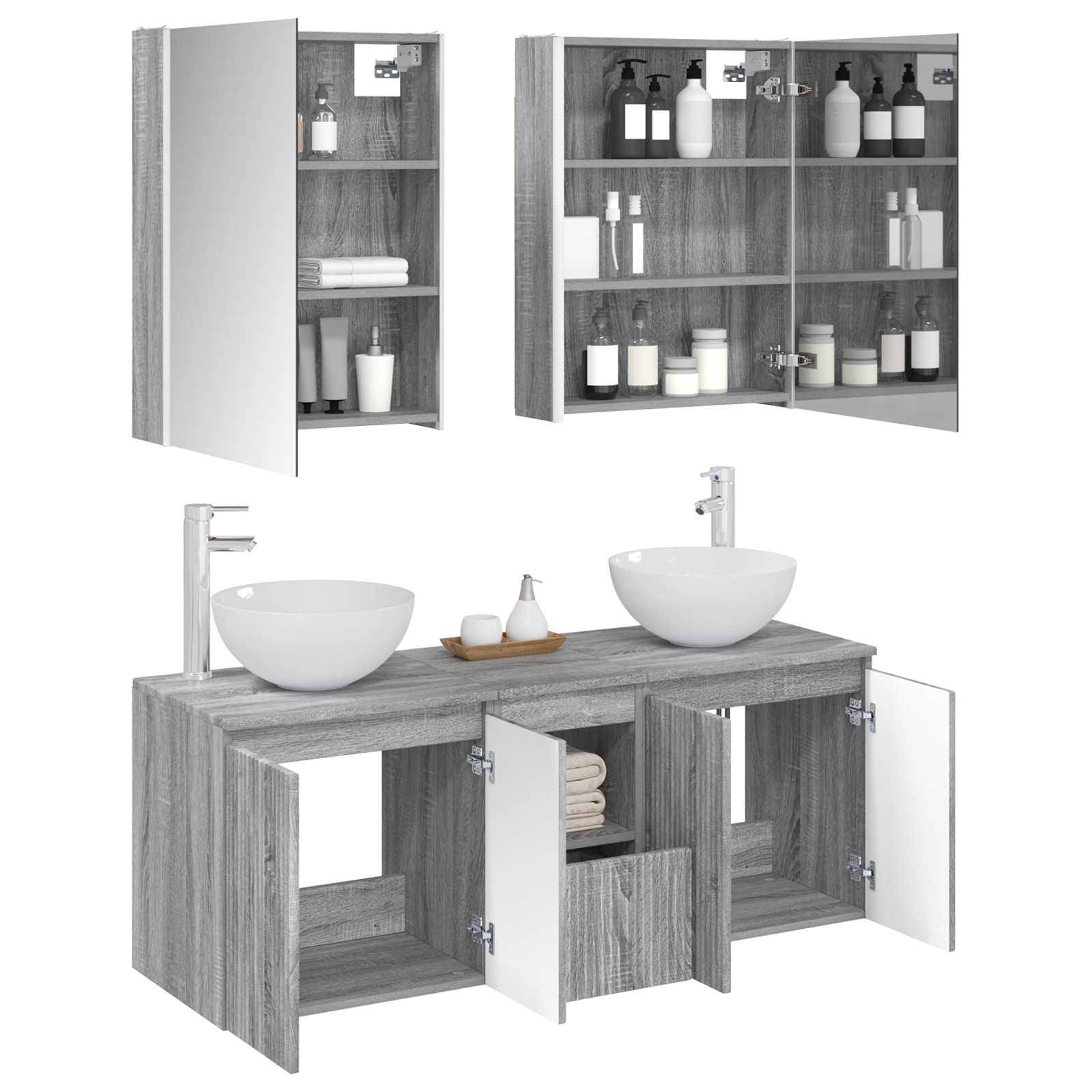 vidaXL Badezimmerschrank-Set 5 pcs Grau Sonoma 53 x 15,5 x 70 cm