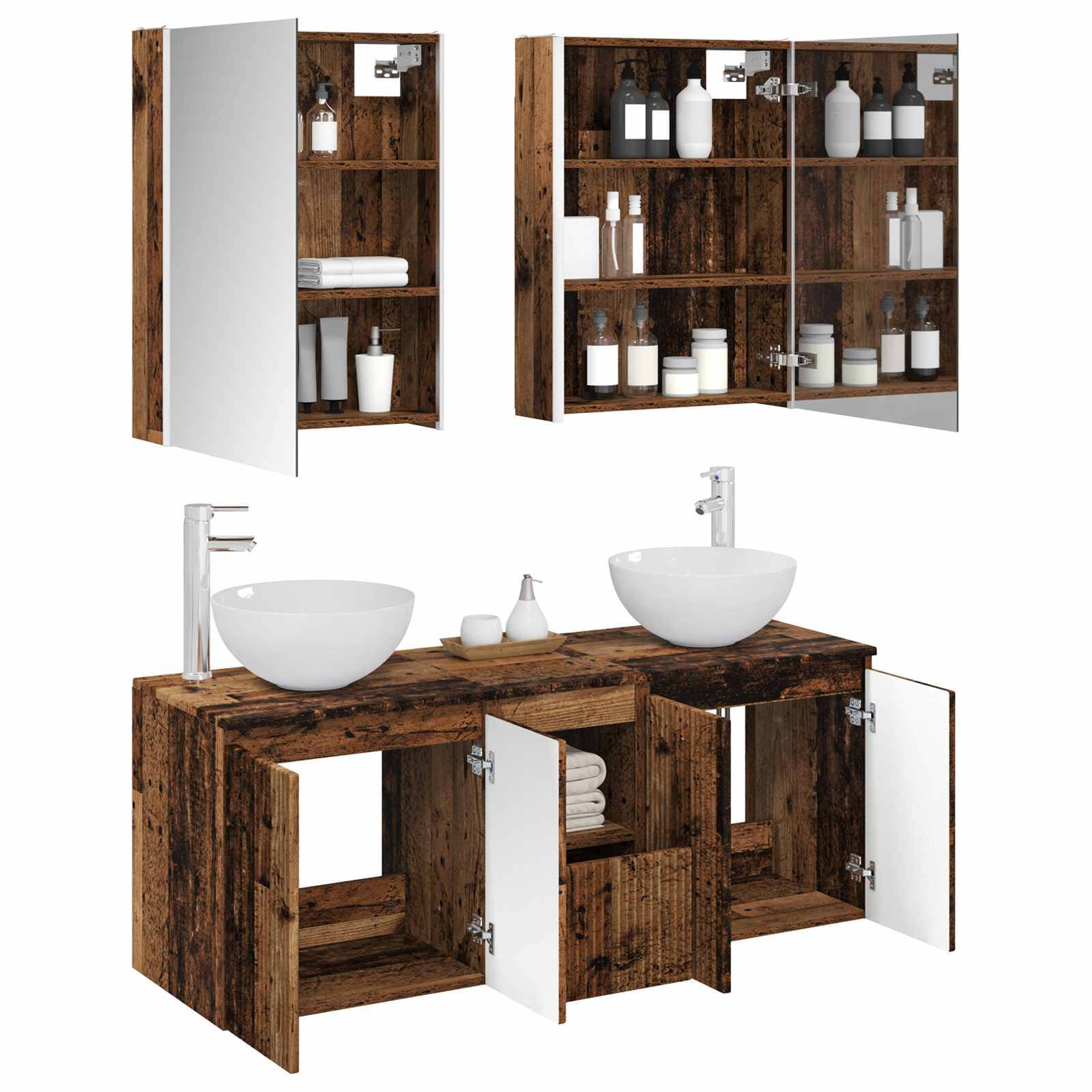 vidaXL Badezimmerschrank-Set 5 pcs Altholz 53 x 15,5 x 70 cm