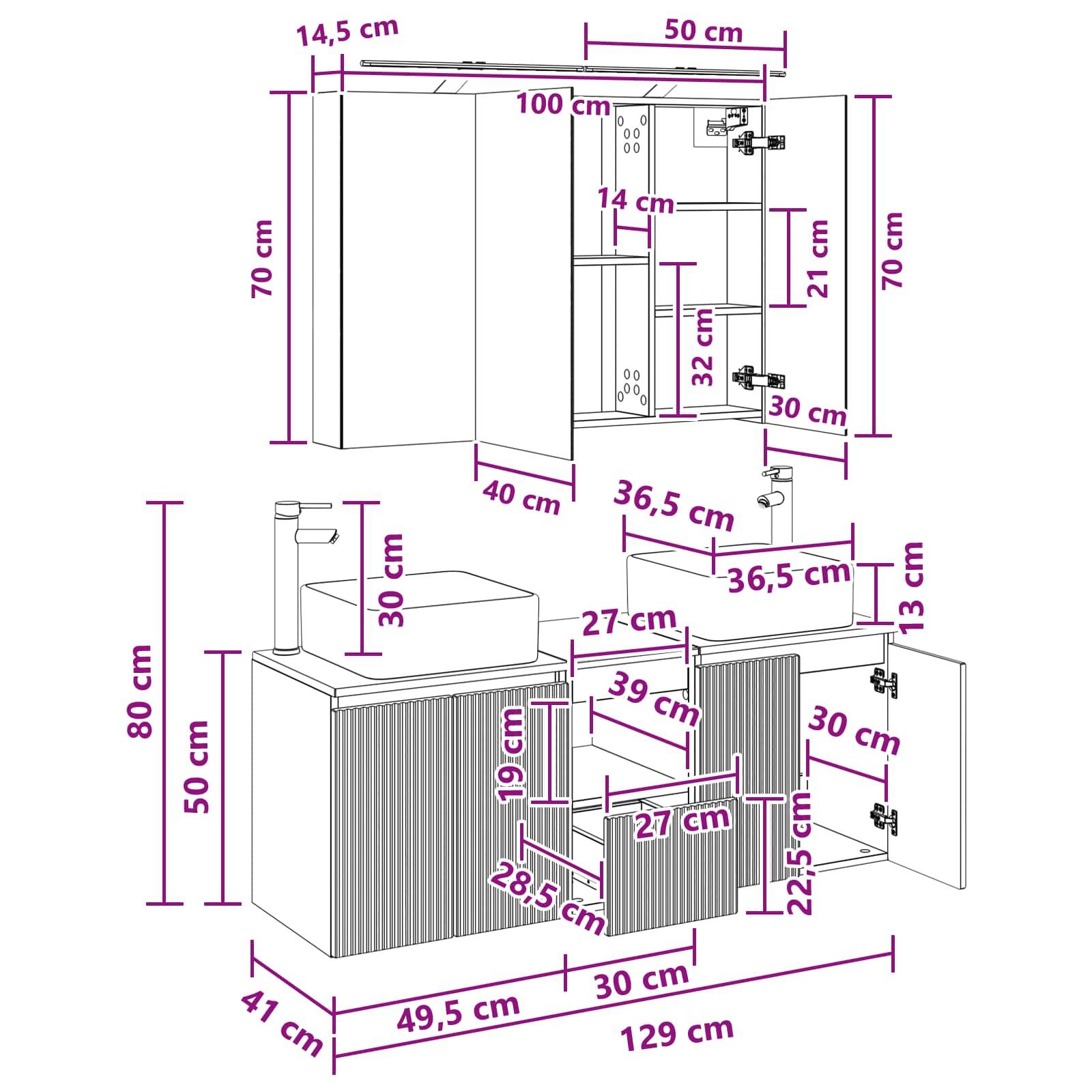 vidaXL Badezimmerschrank-Set 4 pcs Sonoma-Eiche 100 x 14,5 x 70 cm