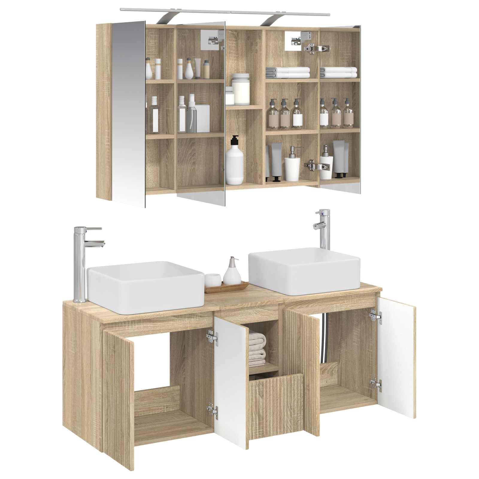 vidaXL Badezimmerschrank-Set 4 pcs Sonoma-Eiche 100 x 14,5 x 70 cm