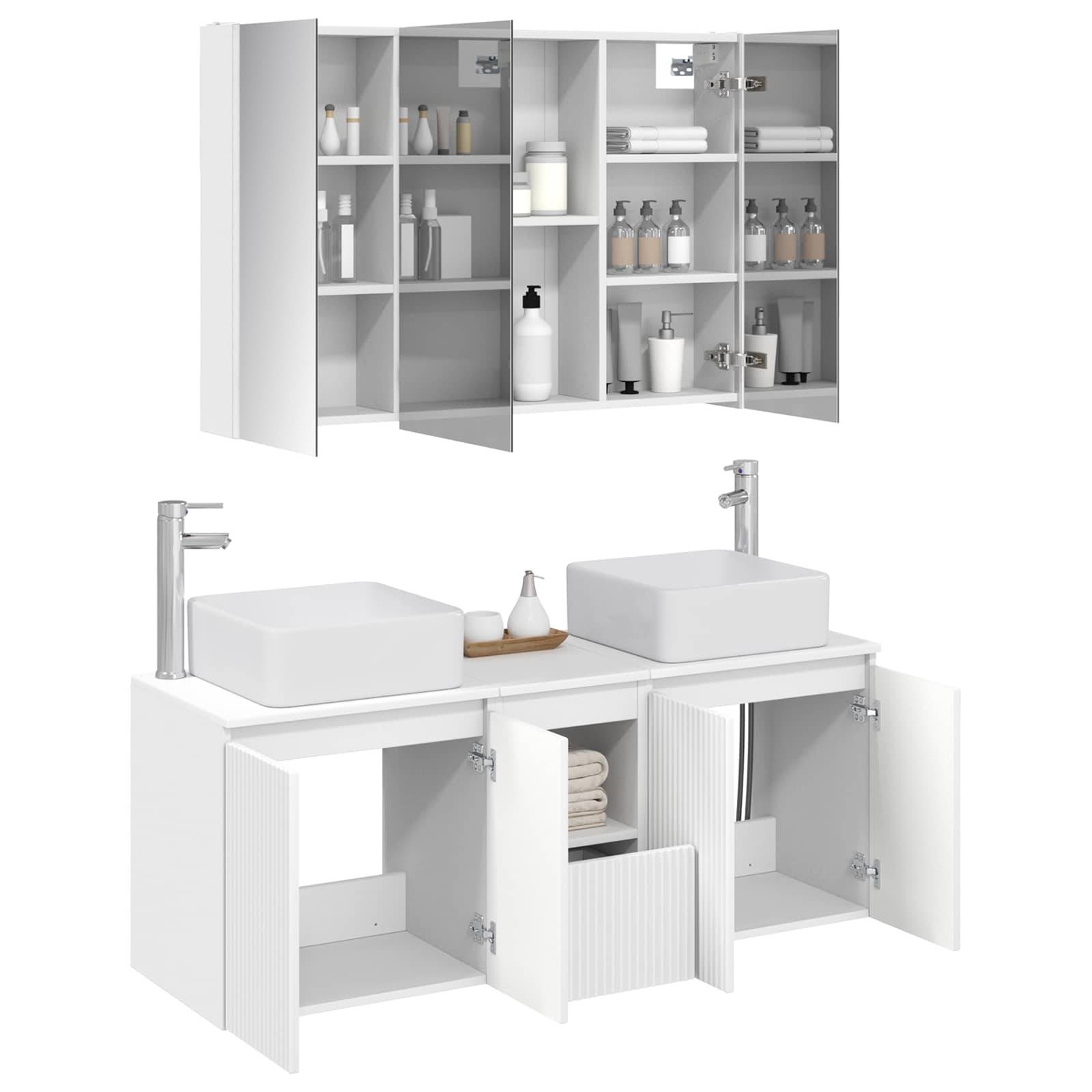 vidaXL Badezimmerschrank-Set 4 pcs Weiß Holzwerkstoff