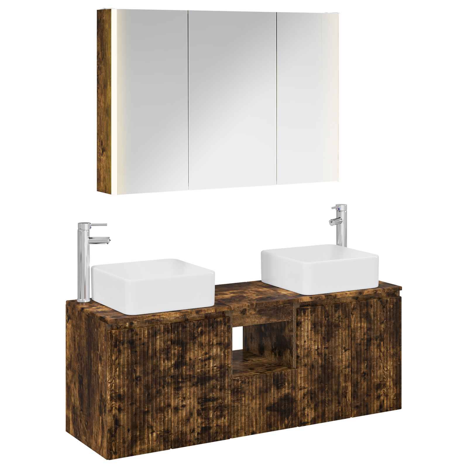 vidaXL Badezimmerschrank-Set 4 pcs Geräucherte Eiche Holzwerkstoff
