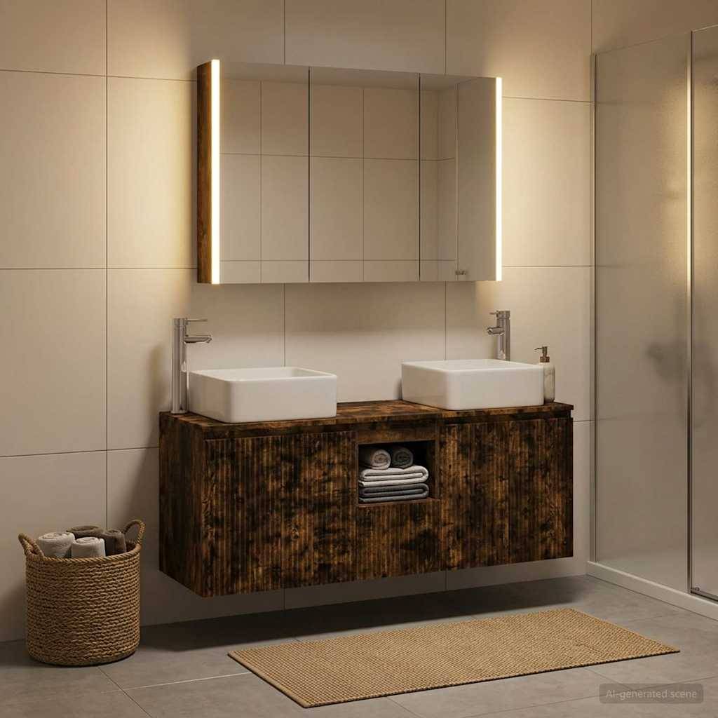 vidaXL Badezimmerschrank-Set 4 pcs Geräucherte Eiche Holzwerkstoff
