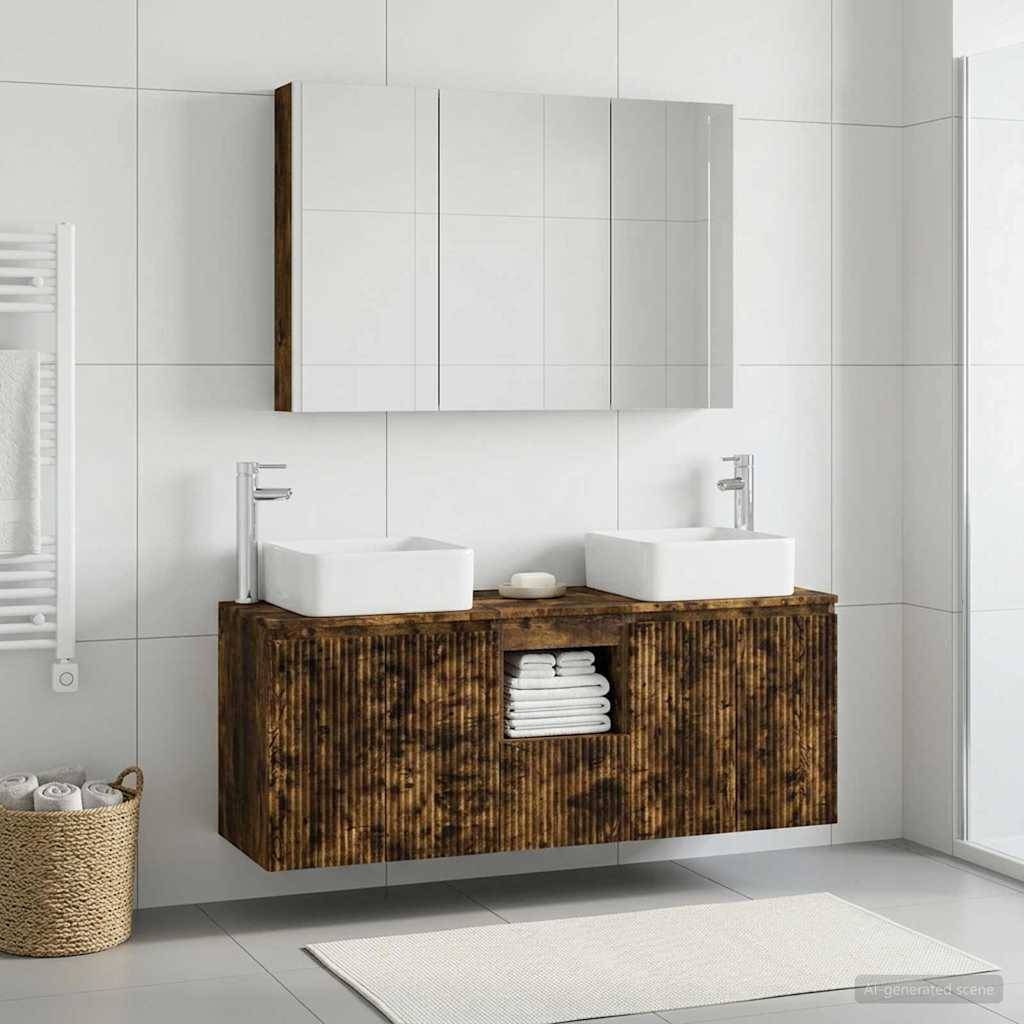 vidaXL Badezimmerschrank-Set 4 pcs Geräucherte Eiche Holzwerkstoff
