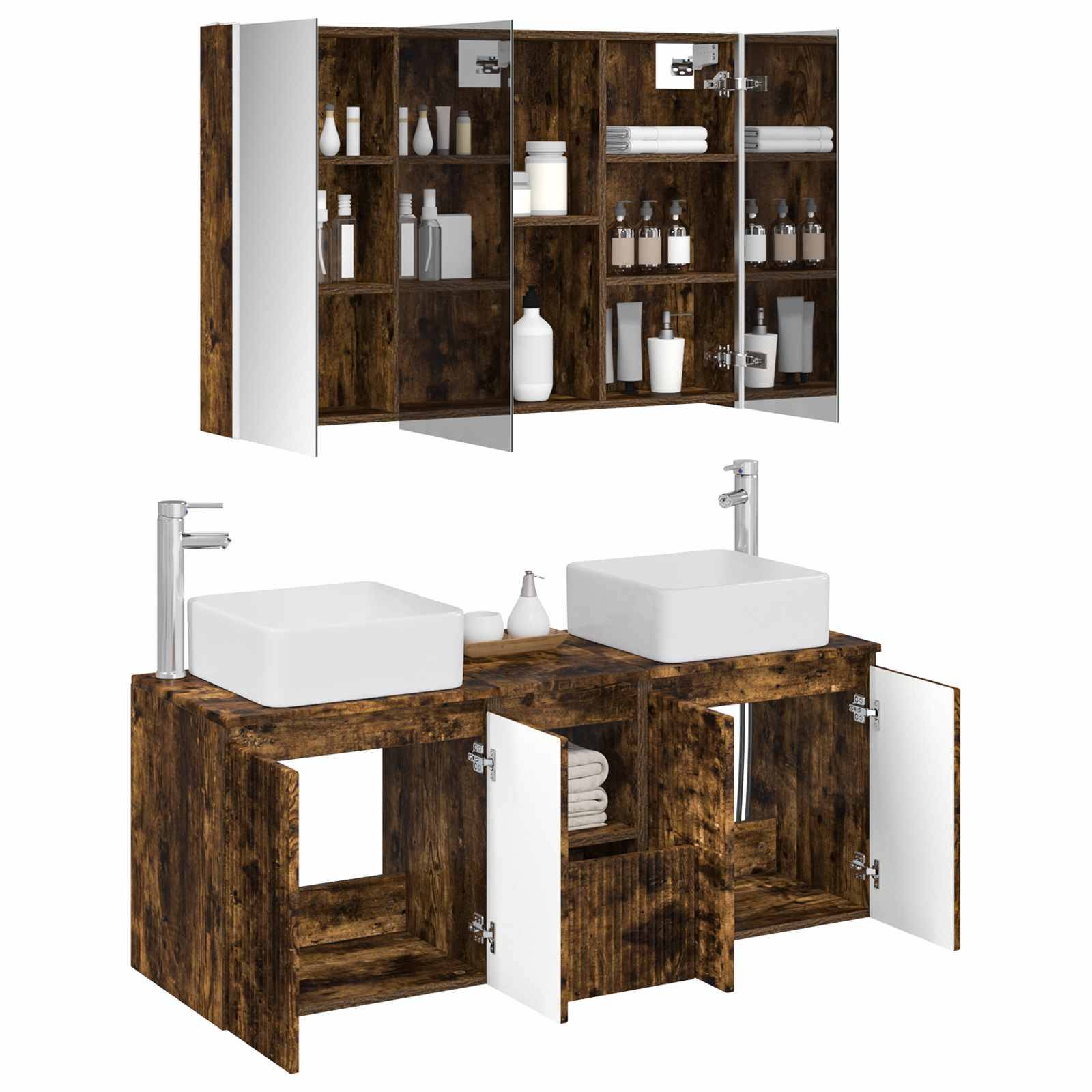 vidaXL Badezimmerschrank-Set 4 pcs Geräucherte Eiche Holzwerkstoff